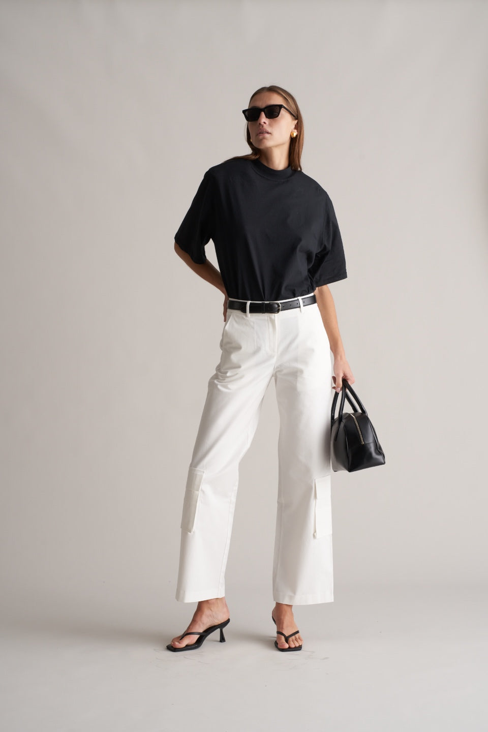 Portia Cotton Cargo Trousers Optic White