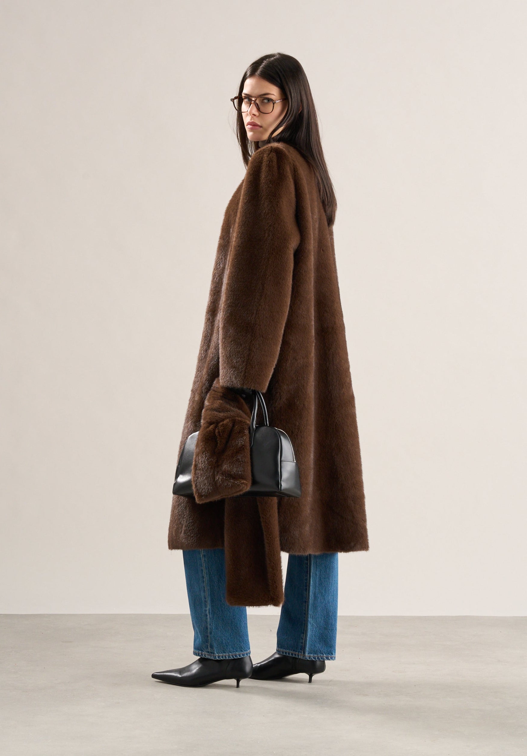 Lia Faux Fur Scarf Coat Chestnut