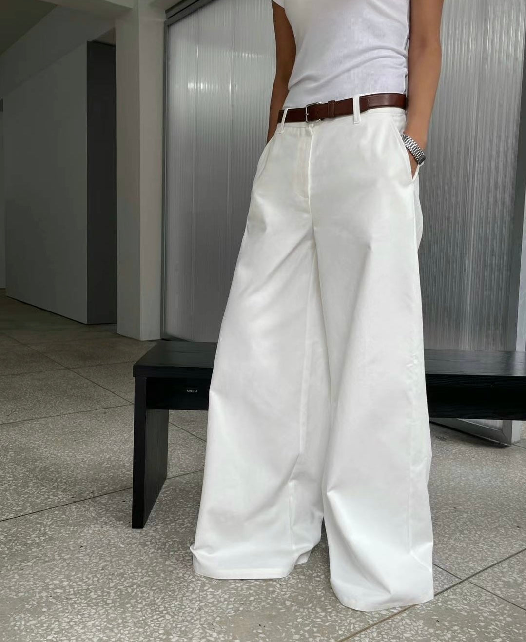 Dagni Floor Puddling Trousers White