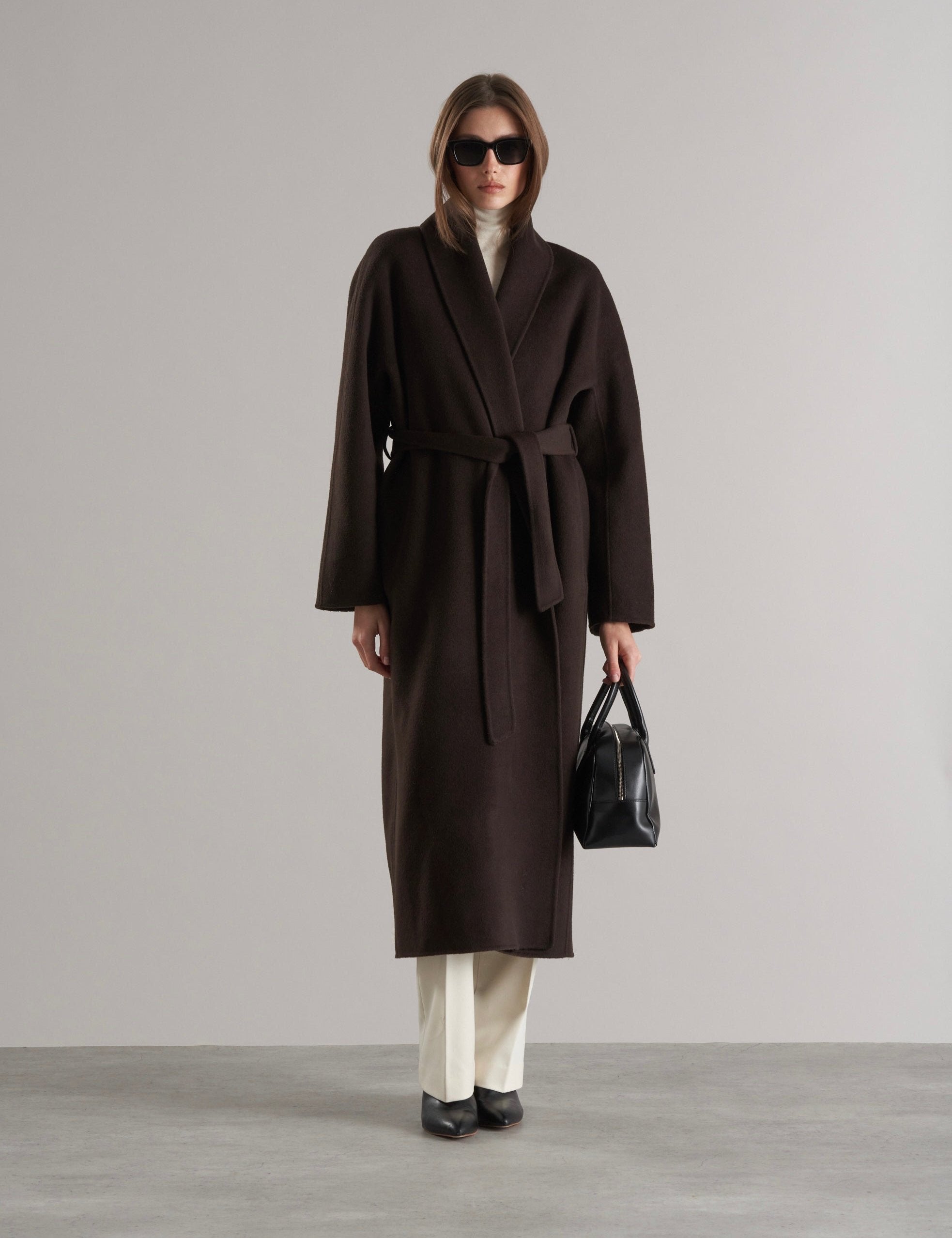 Enza Doublé Cashmere Blend Robe Coat Espresso