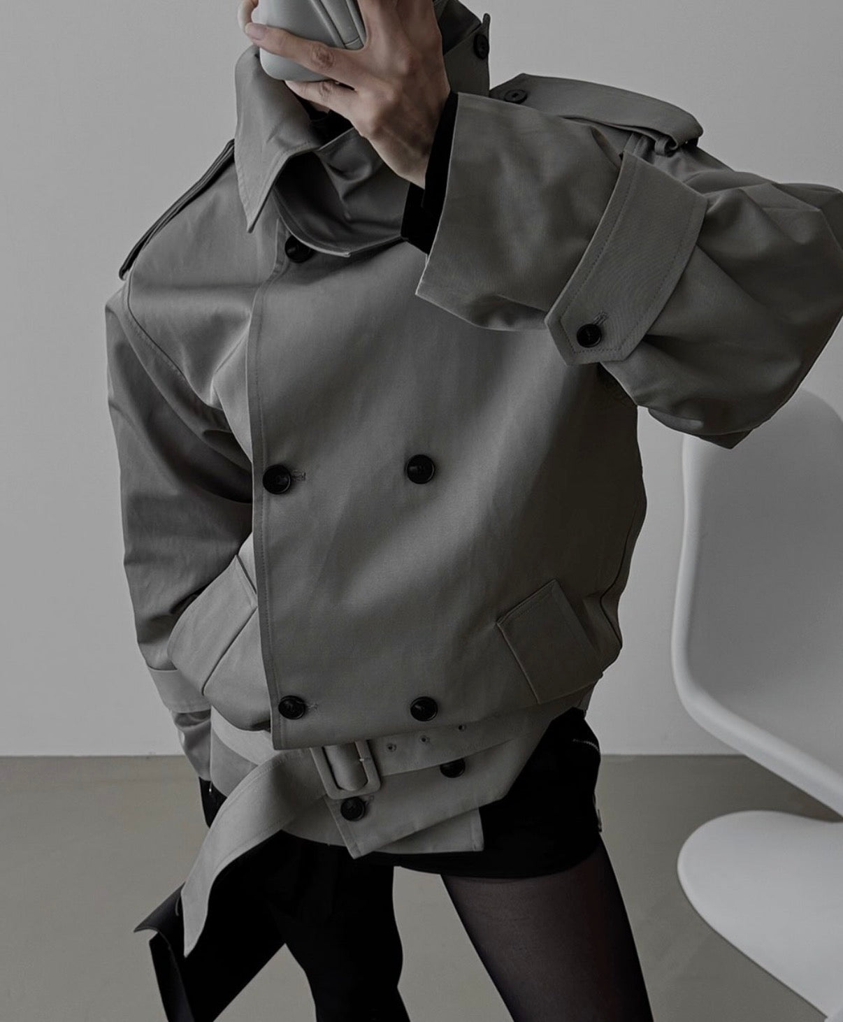 Drop Belt Short Trench Coat Stone