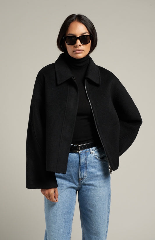 Cari Wool Collared Bomber Black