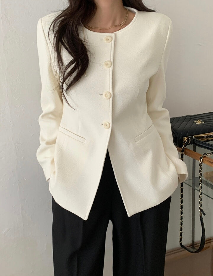 Enya Cinched Tweed Jacket Ivory