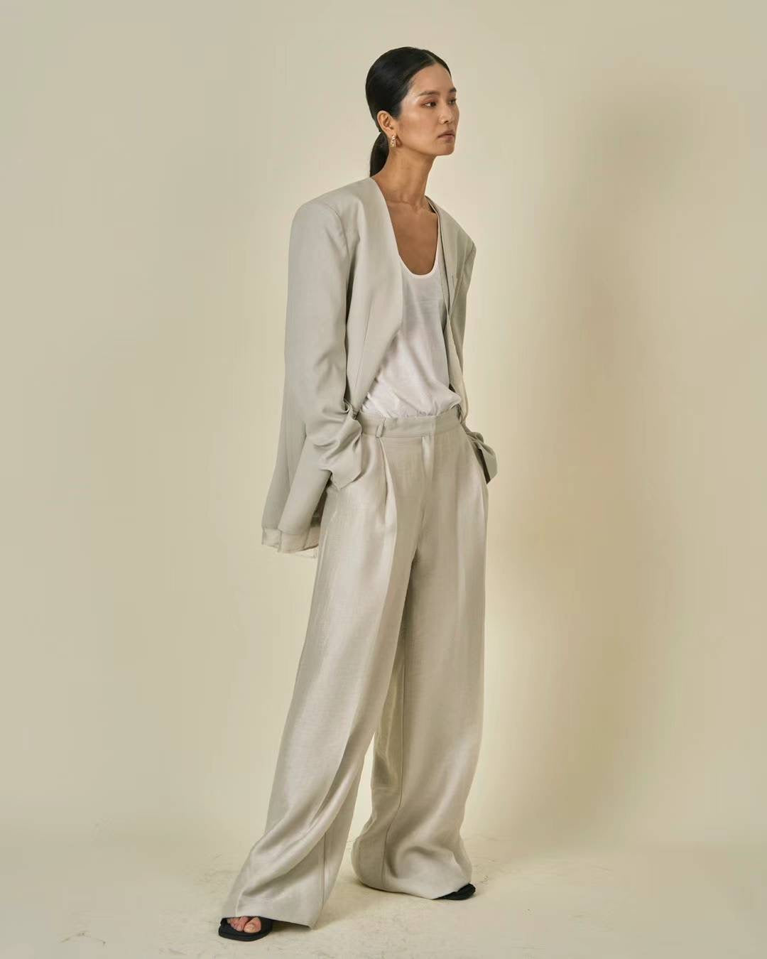 Azul Silky Wide Leg Pants Oyster