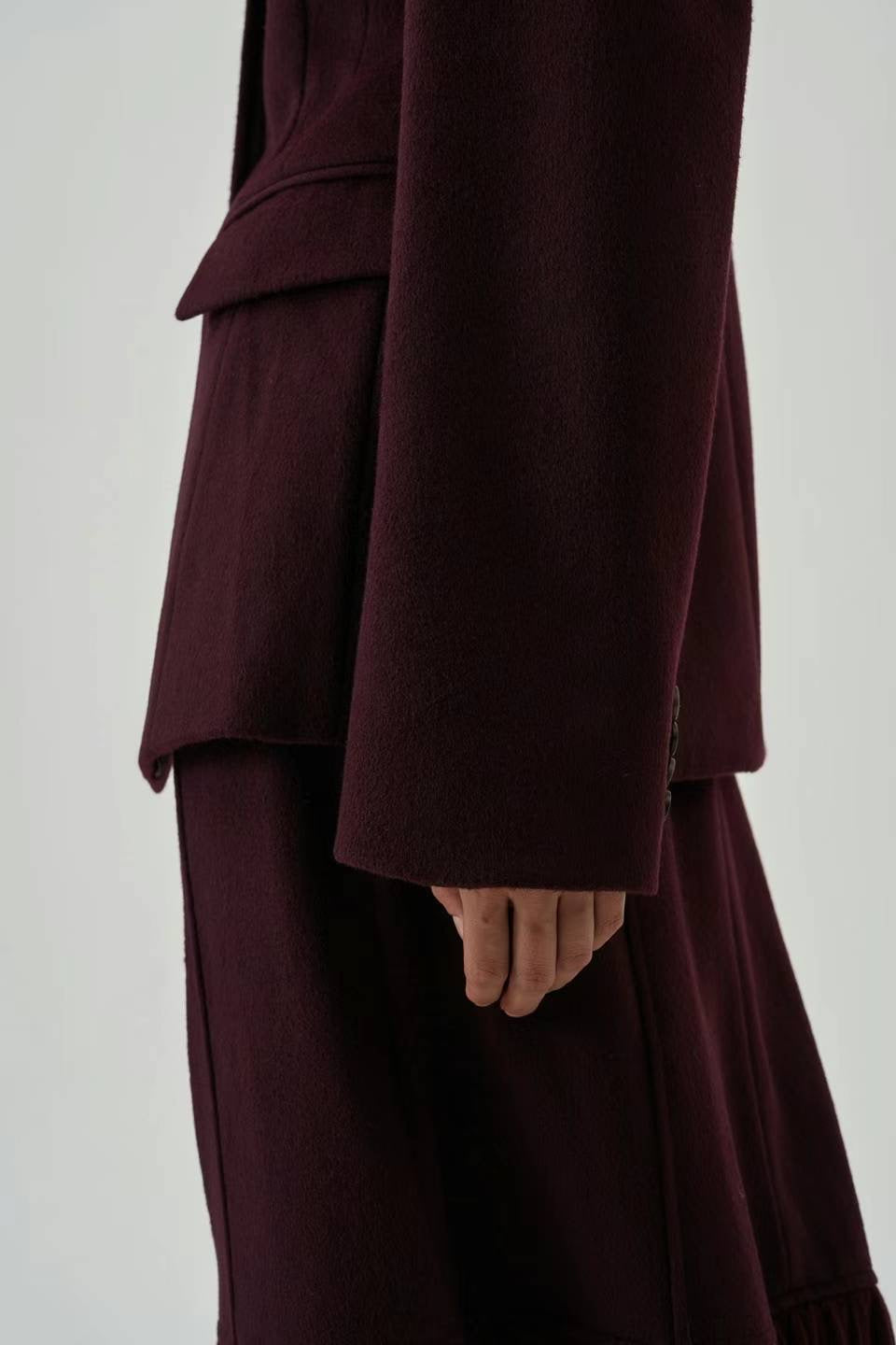 Roux Asymmetrical Wool Blend Blazer Oxblood