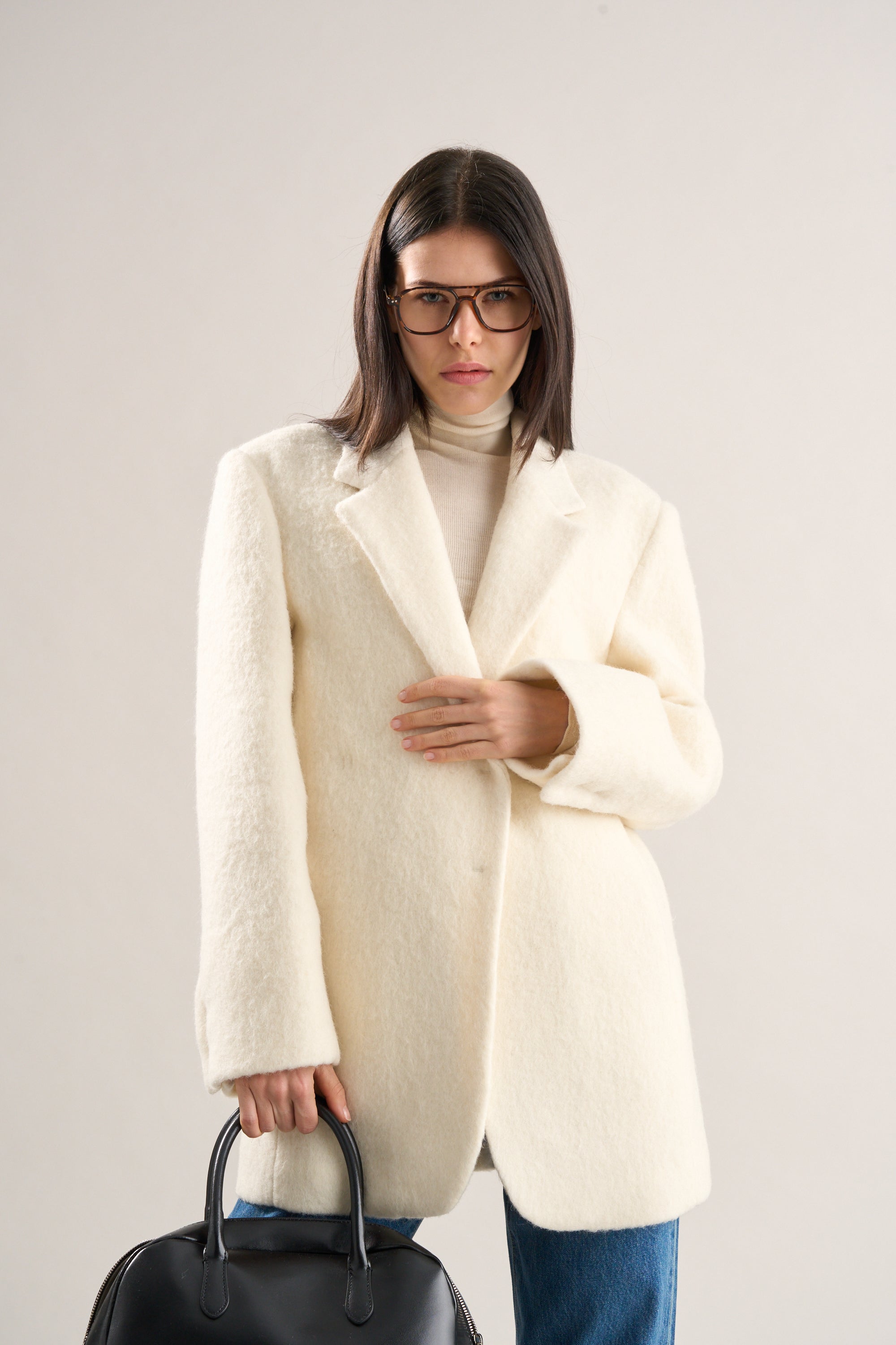 Marlo Belted Brushed Wool Blazer Chantilly