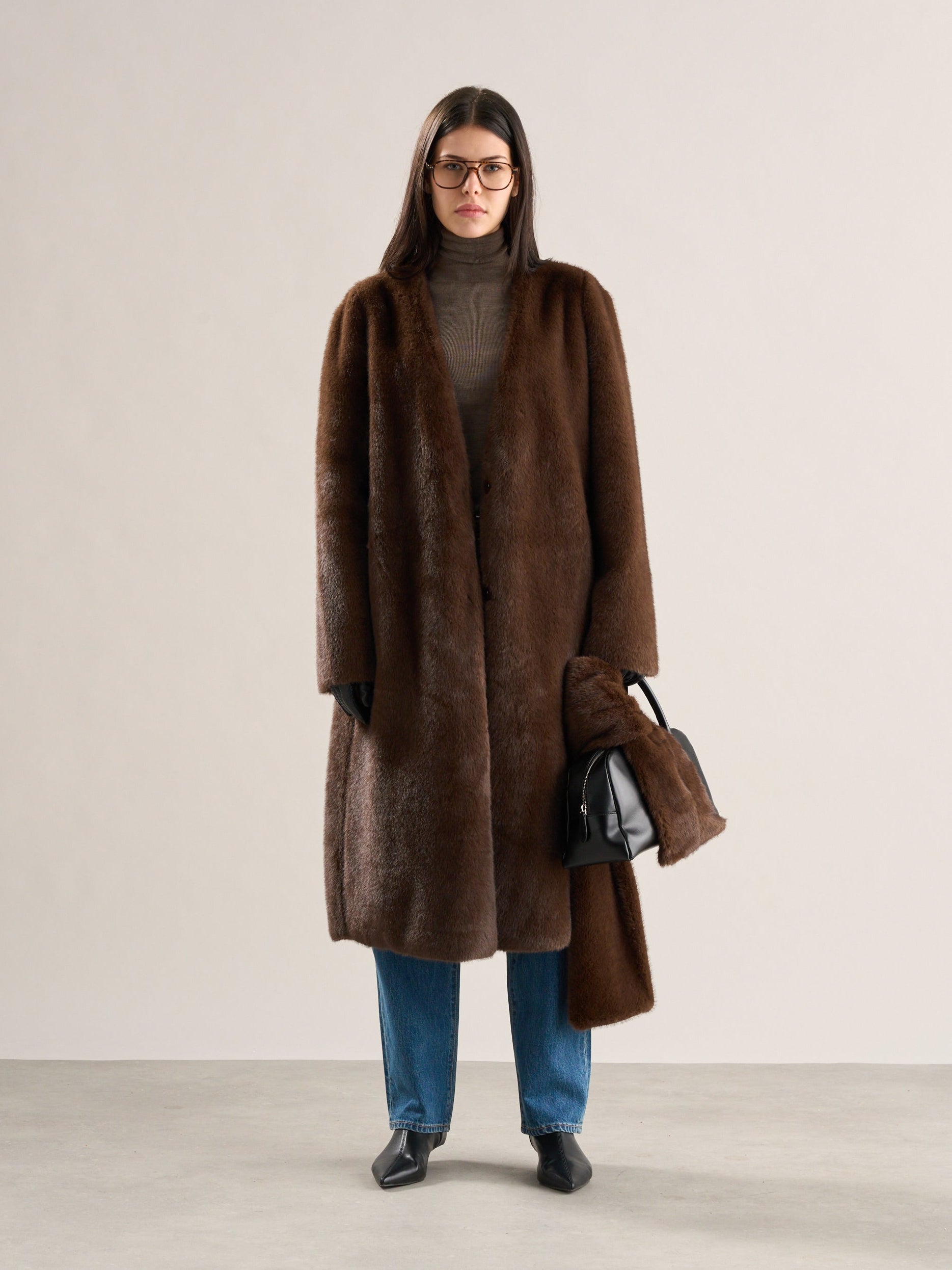 Lia Faux Fur Scarf Coat Chestnut