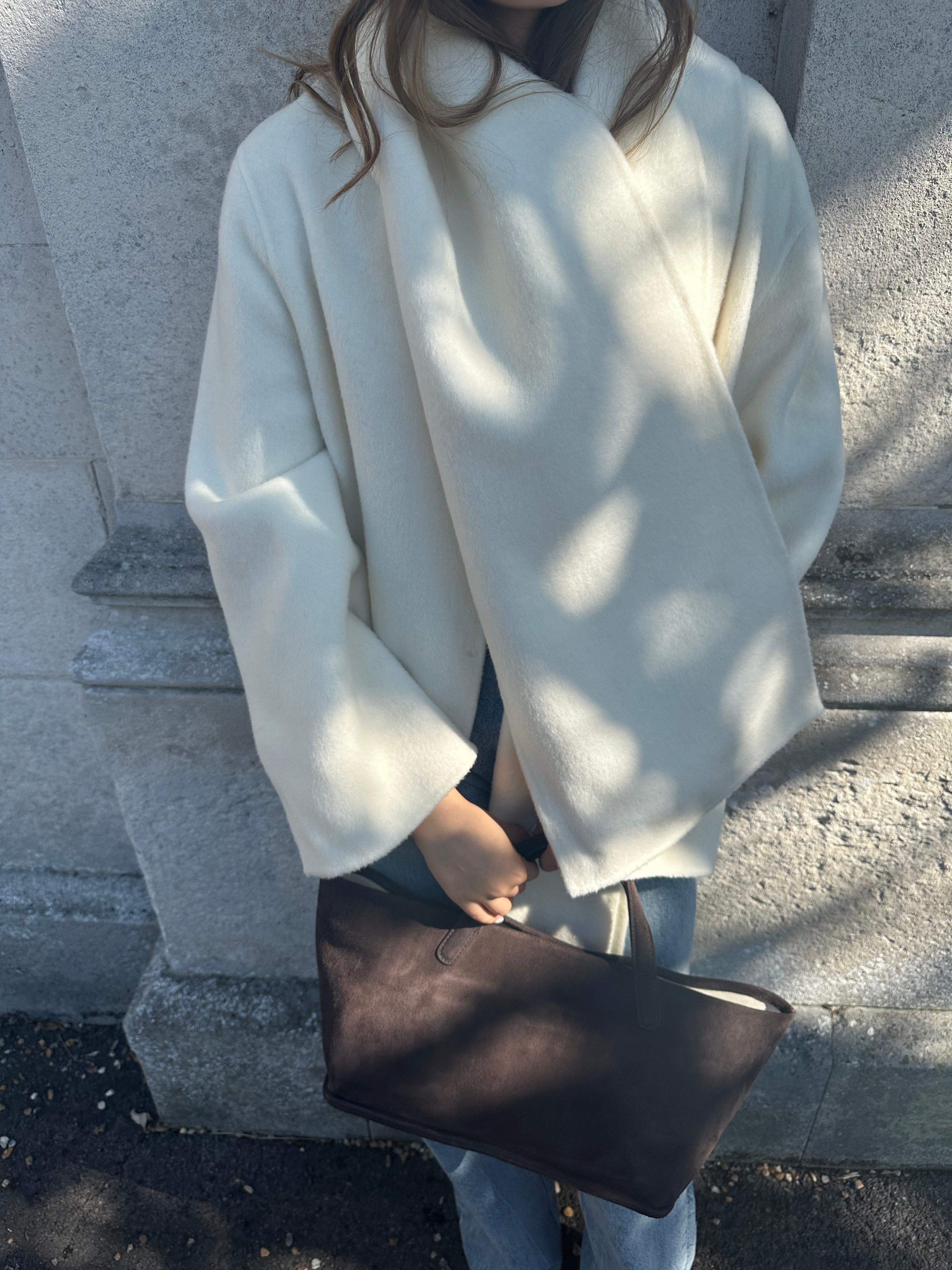 Tala Silk Alpaca Jacket with Scarf Ivory