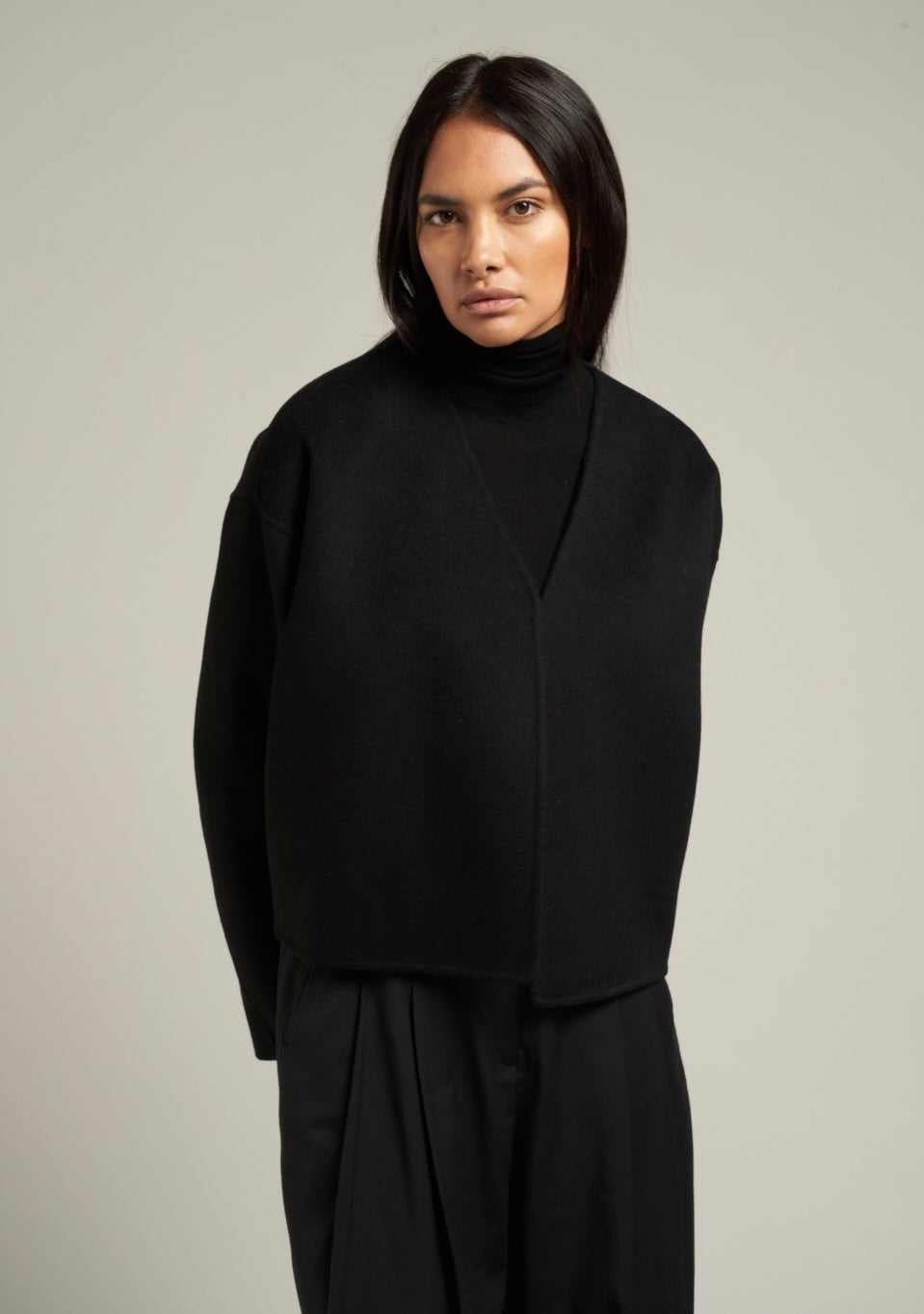 Lana Cropped Wool Jacket Black