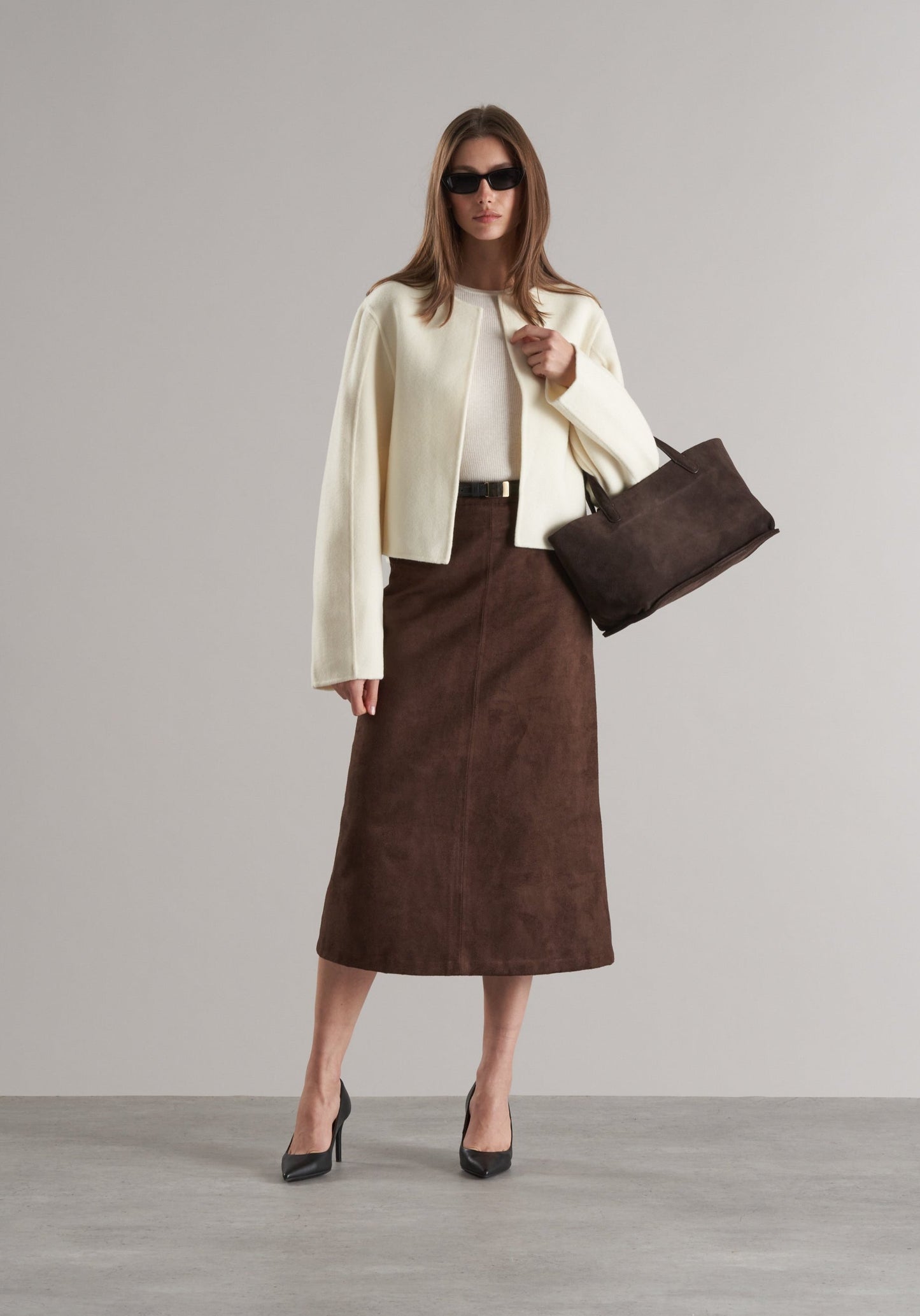 Indra Faux Suede Skirt Chocolate