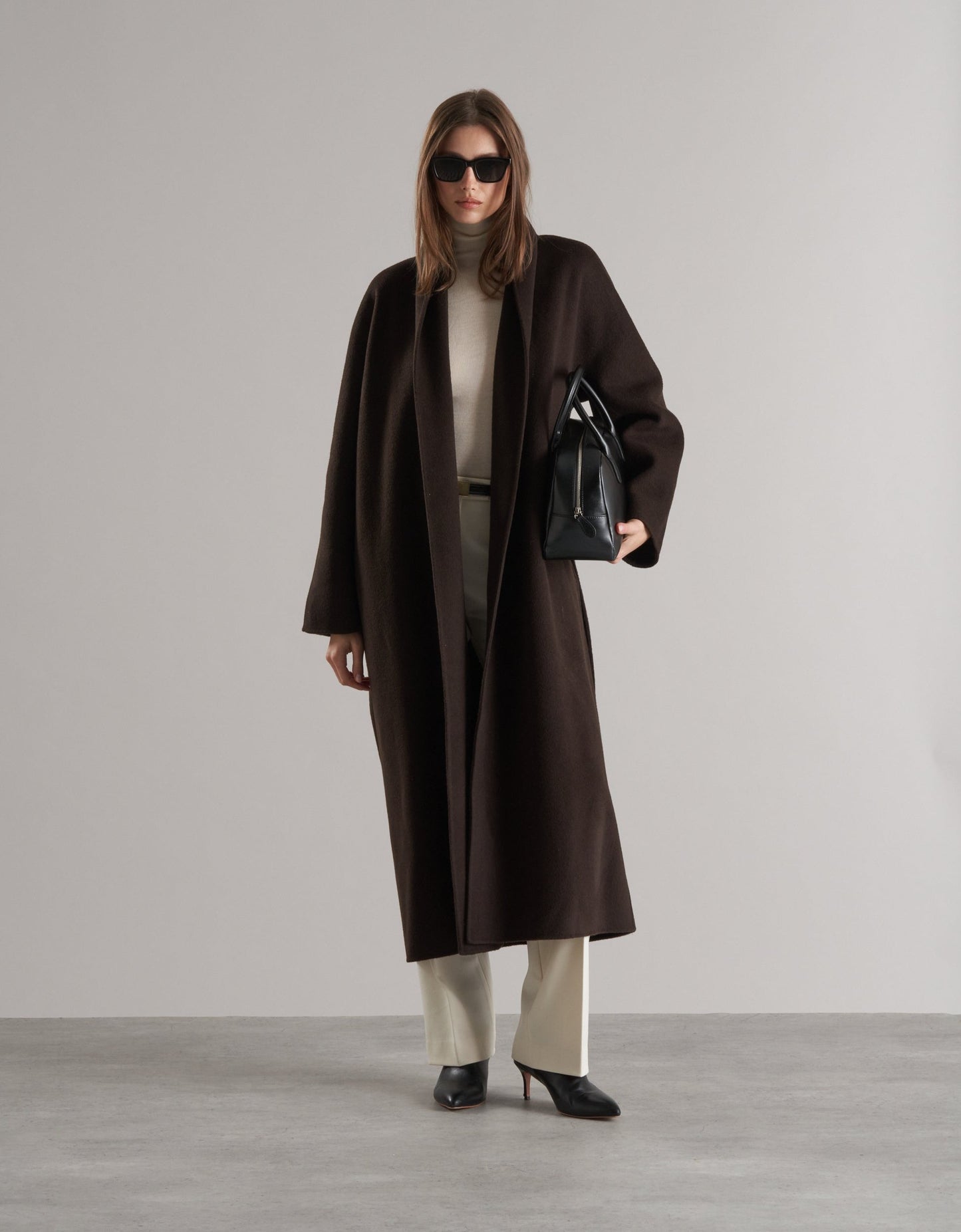 Enza Doublé Cashmere Blend Robe Coat Espresso