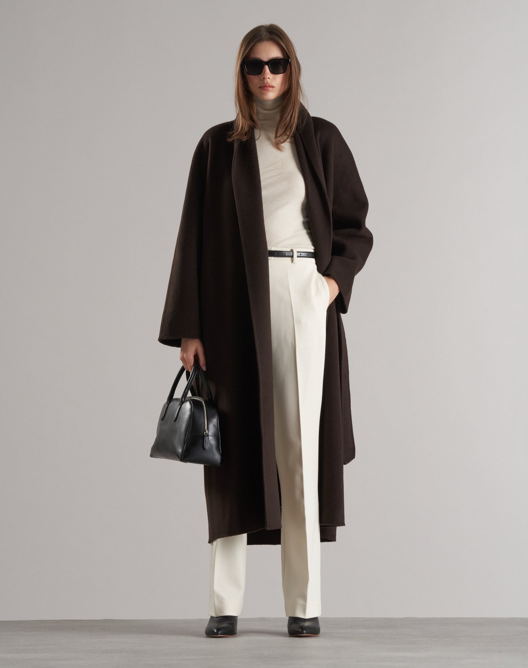 Enza Doublé Cashmere Blend Robe Coat Espresso