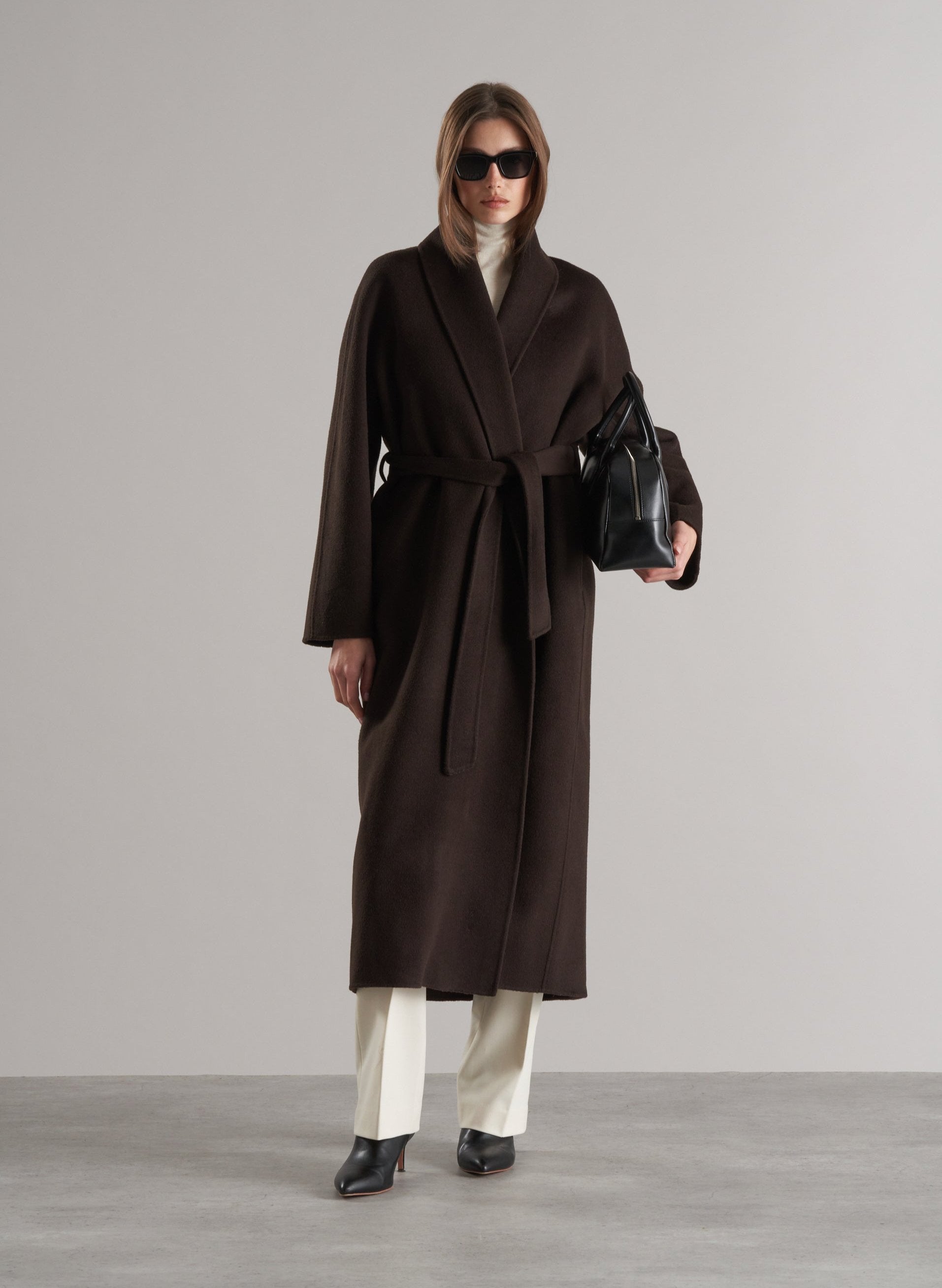 Enza Doublé Cashmere Blend Robe Coat Espresso