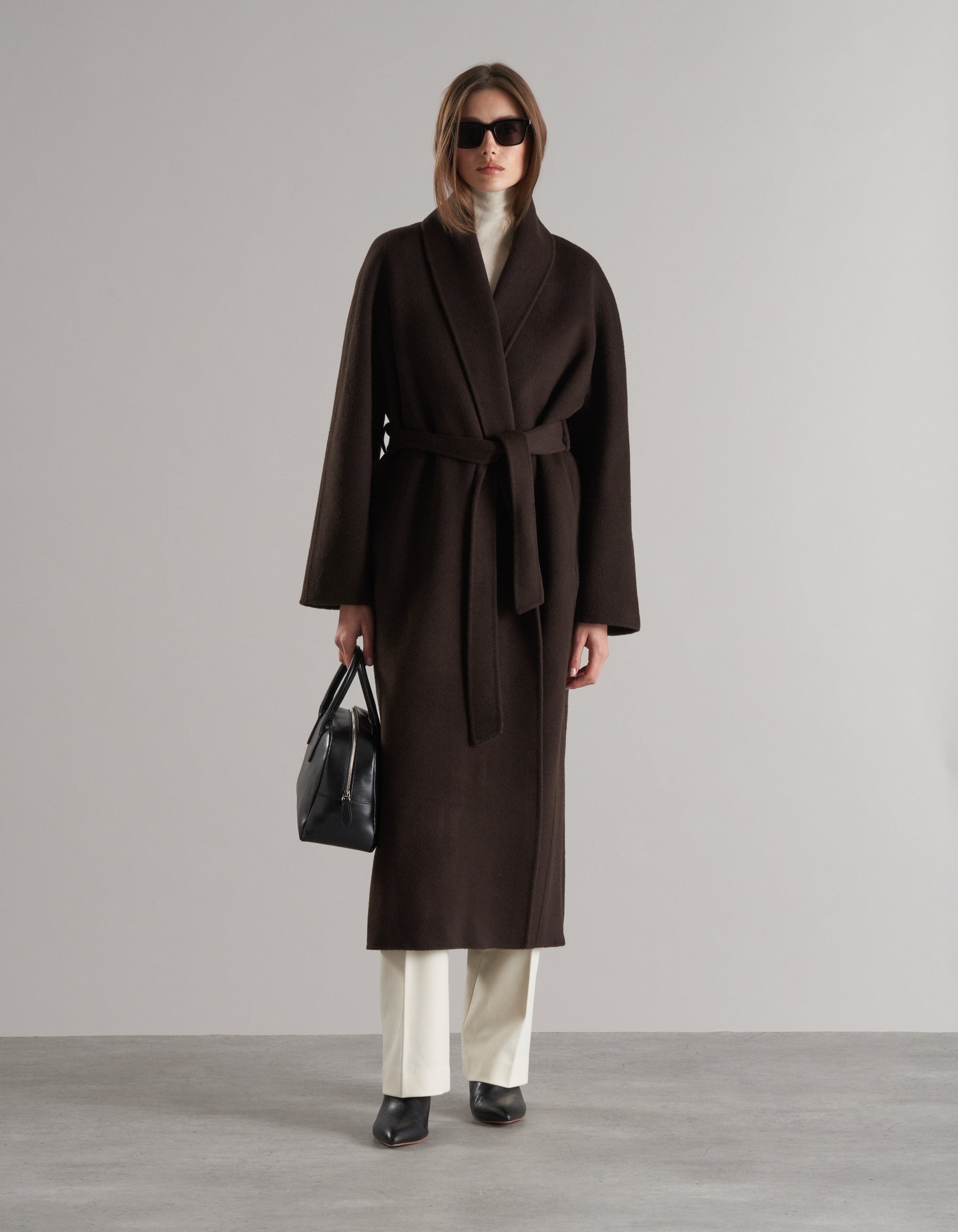Enza Doublé Cashmere Blend Robe Coat Espresso