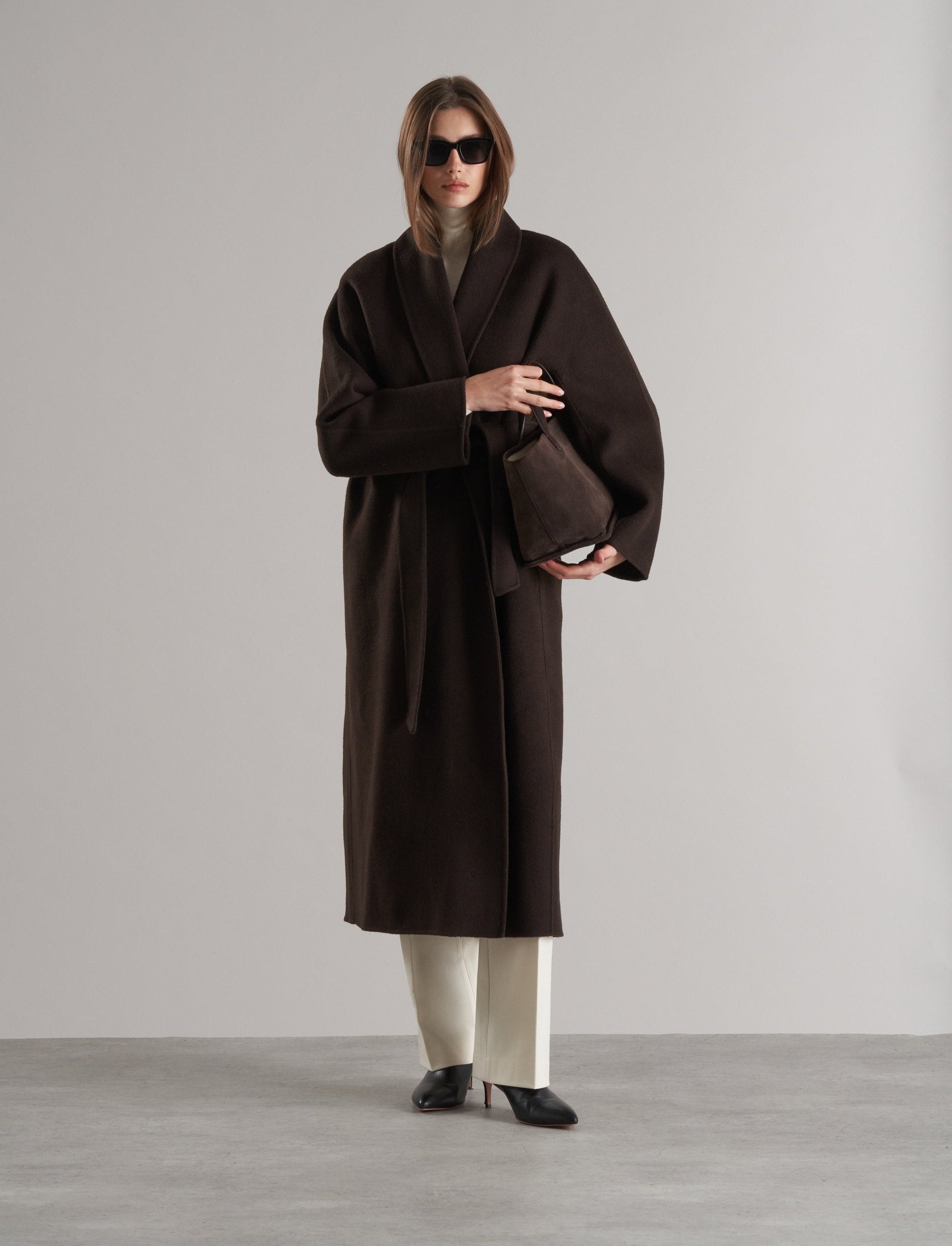 Enza Doublé Cashmere Blend Robe Coat Espresso