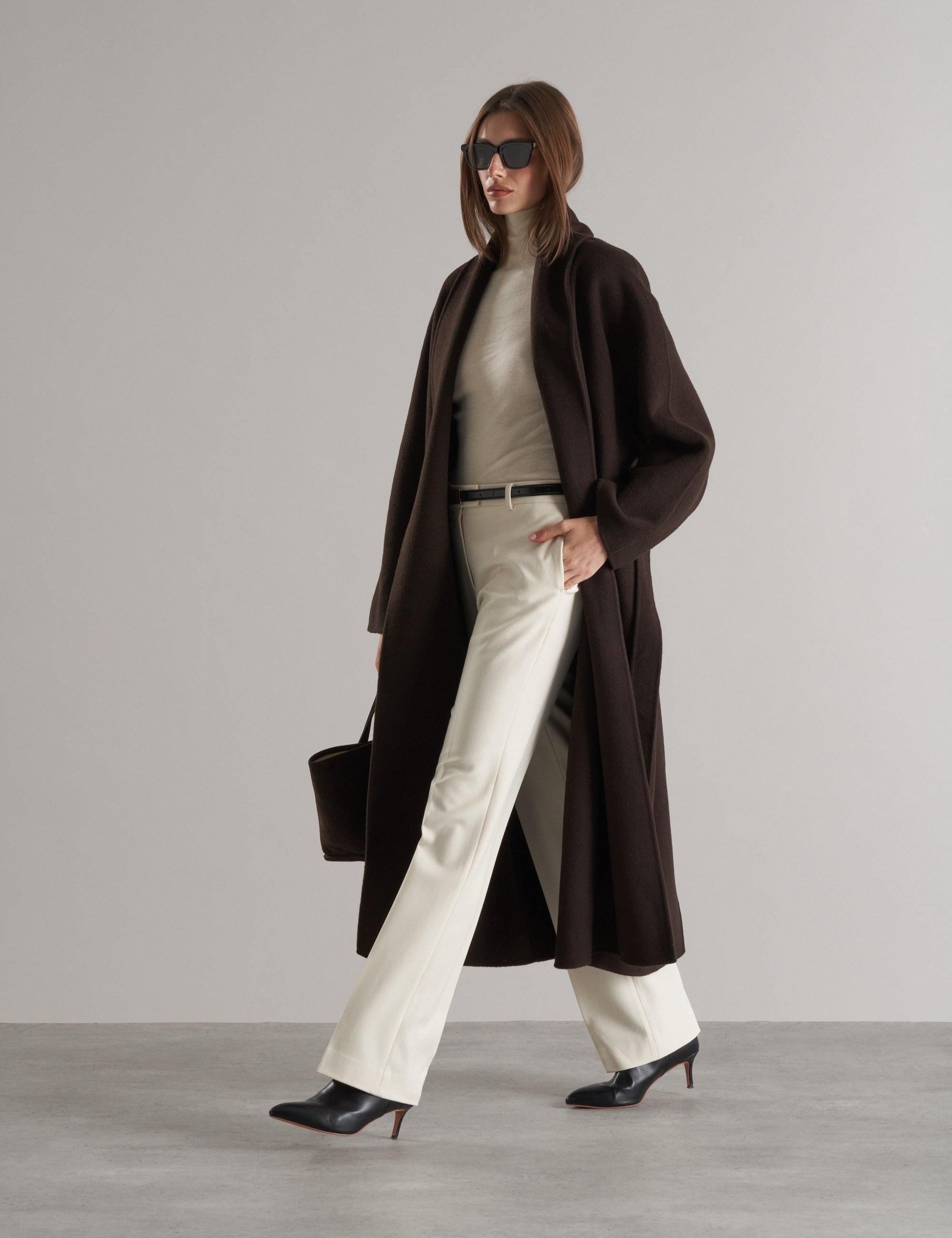 Enza Doublé Cashmere Blend Robe Coat Espresso