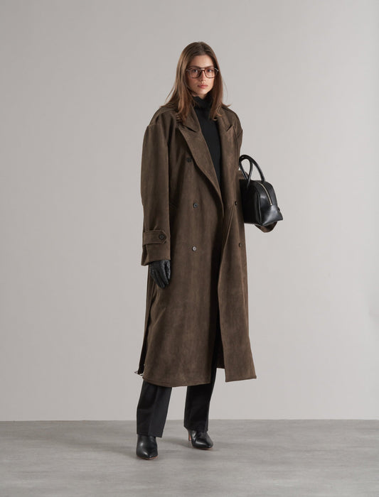 Lyna Faux Suede Trench Coat Cedar