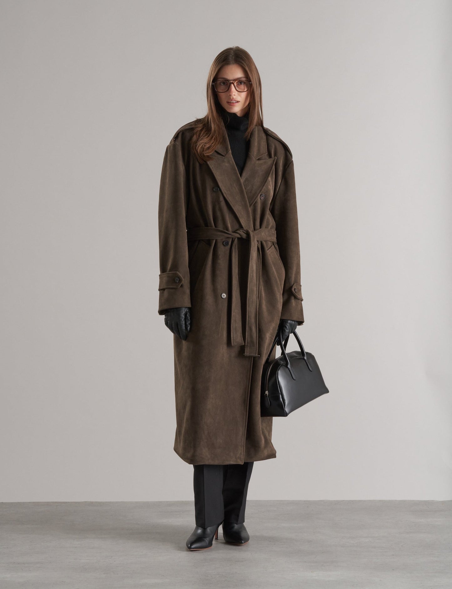 Lyna Faux Suede Trench Coat Cedar