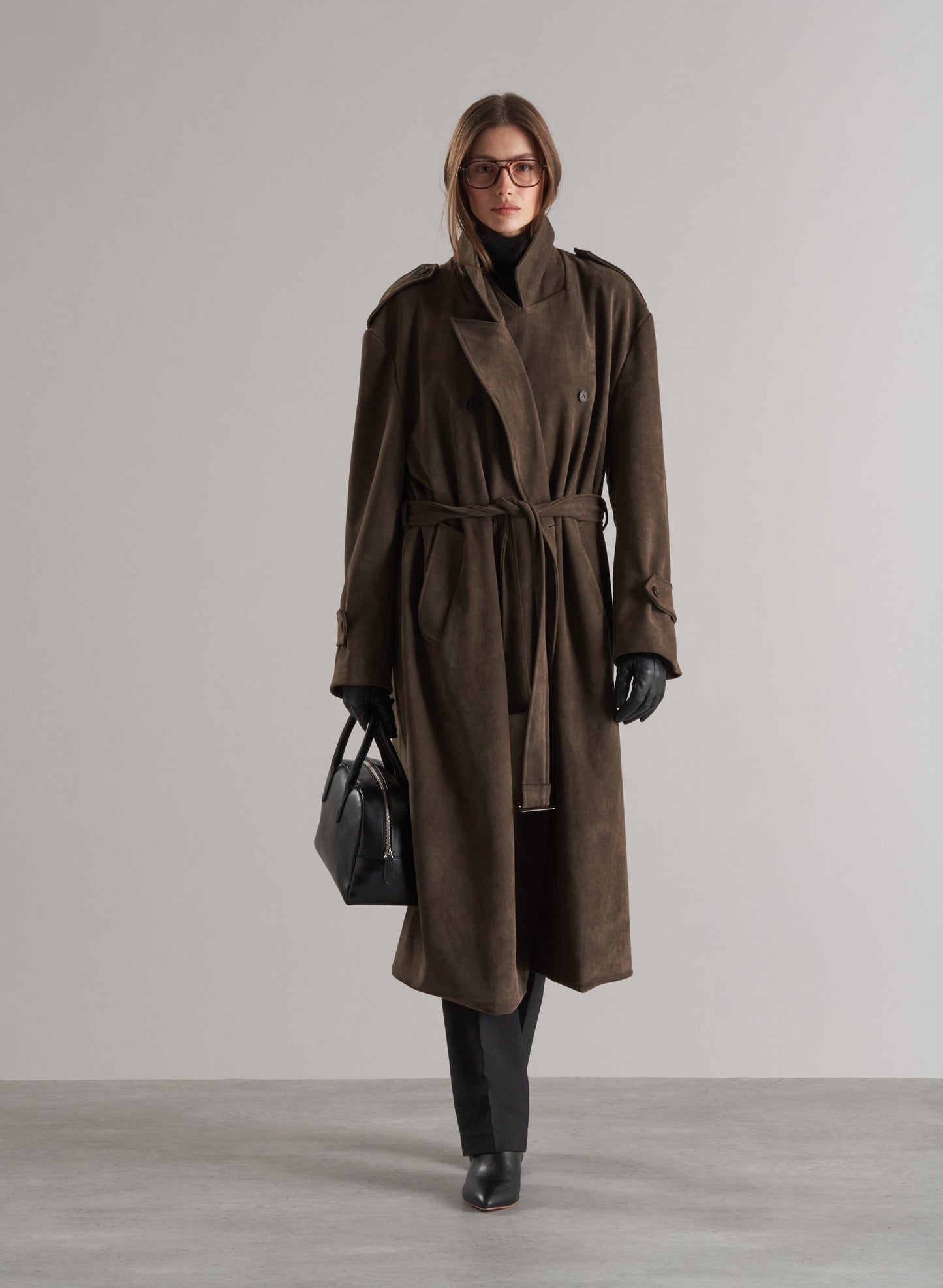 Lyna Faux Suede Trench Coat Cedar