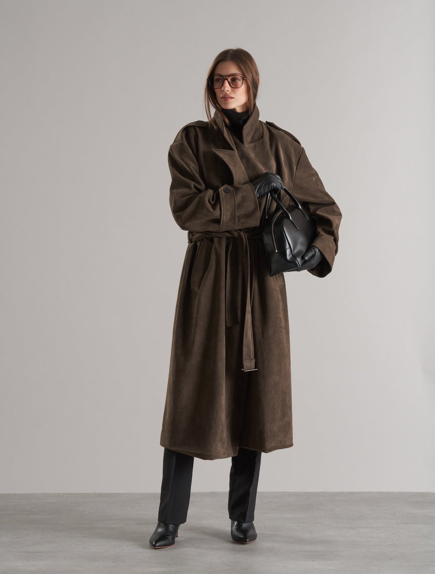 Lyna Faux Suede Trench Coat Cedar