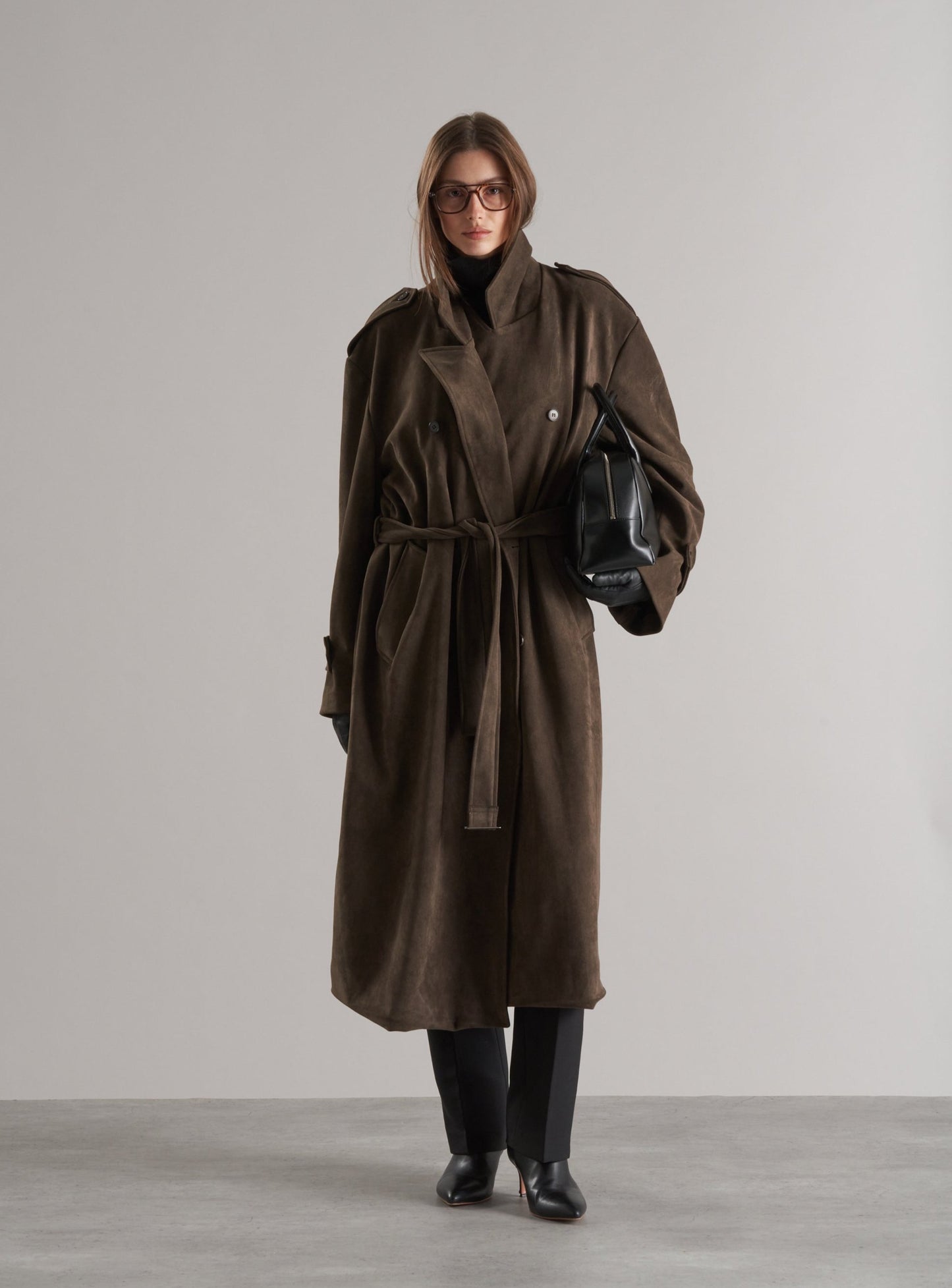 Lyna Faux Suede Trench Coat Cedar