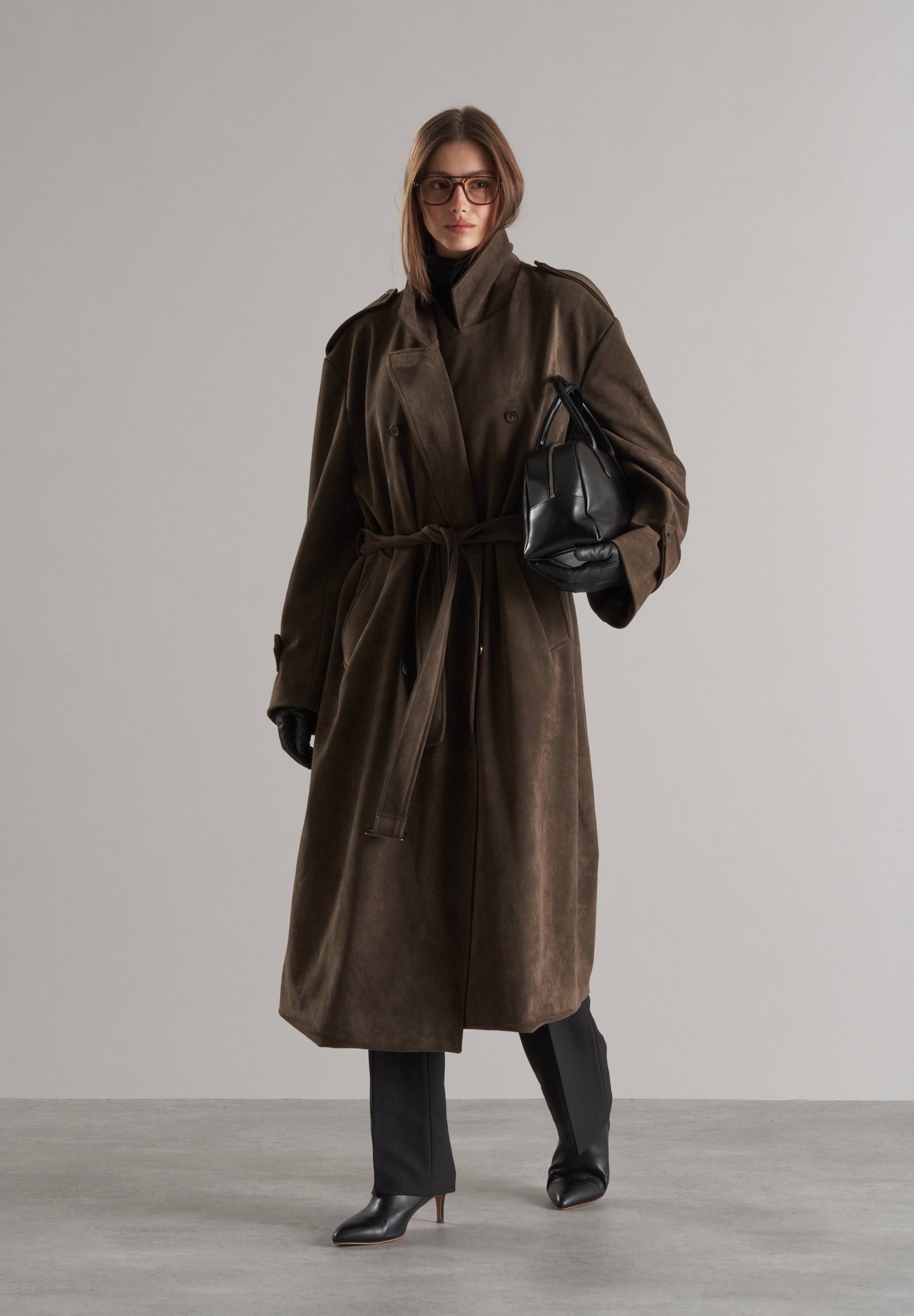 Lyna Faux Suede Trench Coat Cedar
