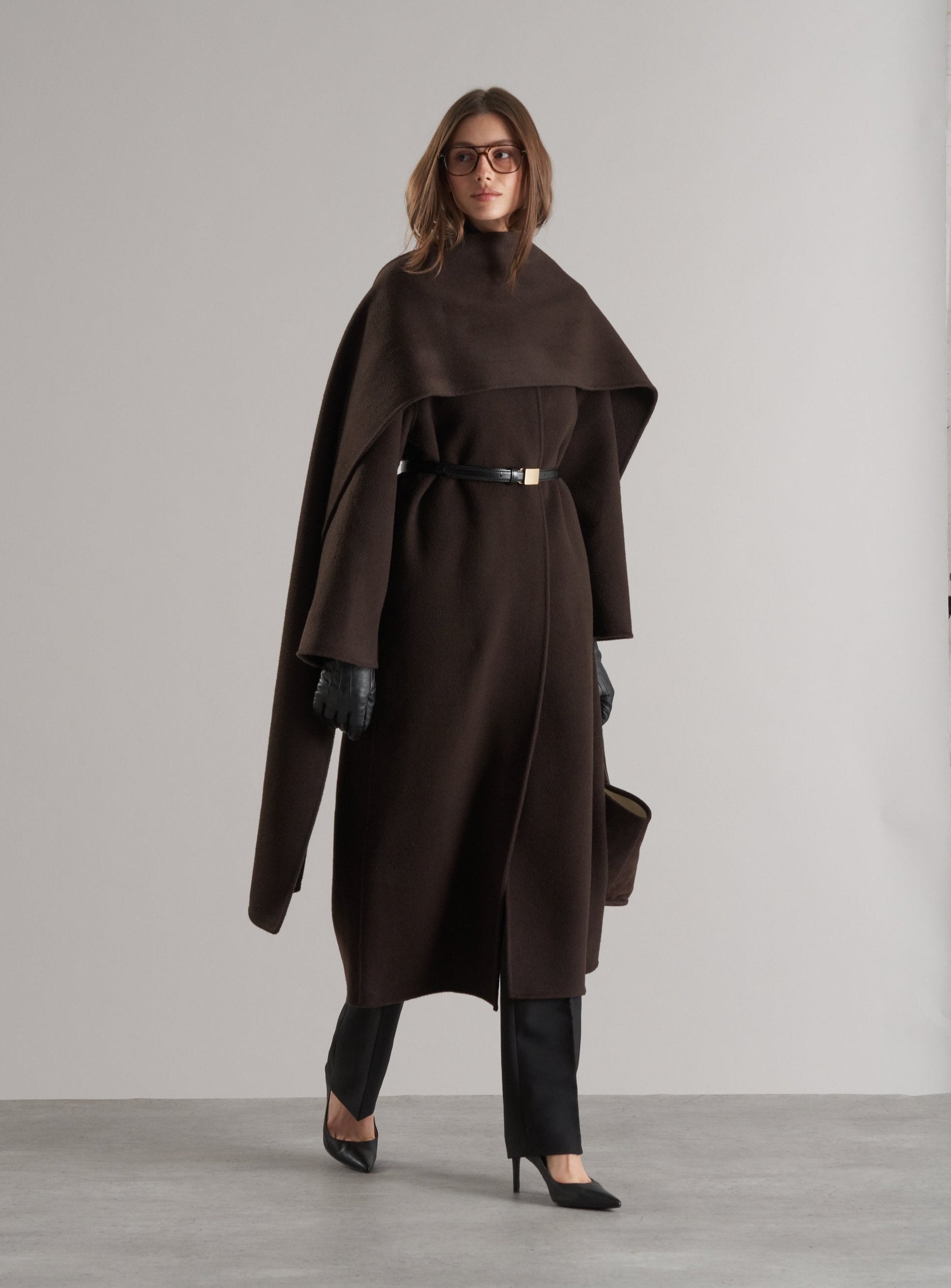 Tala Wool Coat with Scarf Espresso