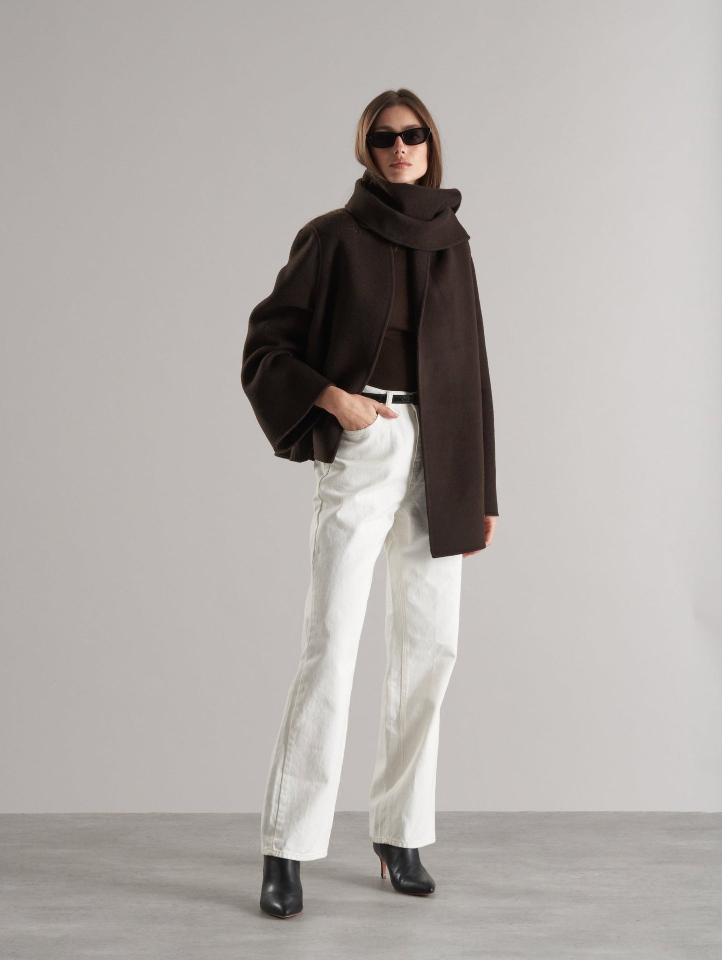Tala Wool Jacket with Scarf Espresso