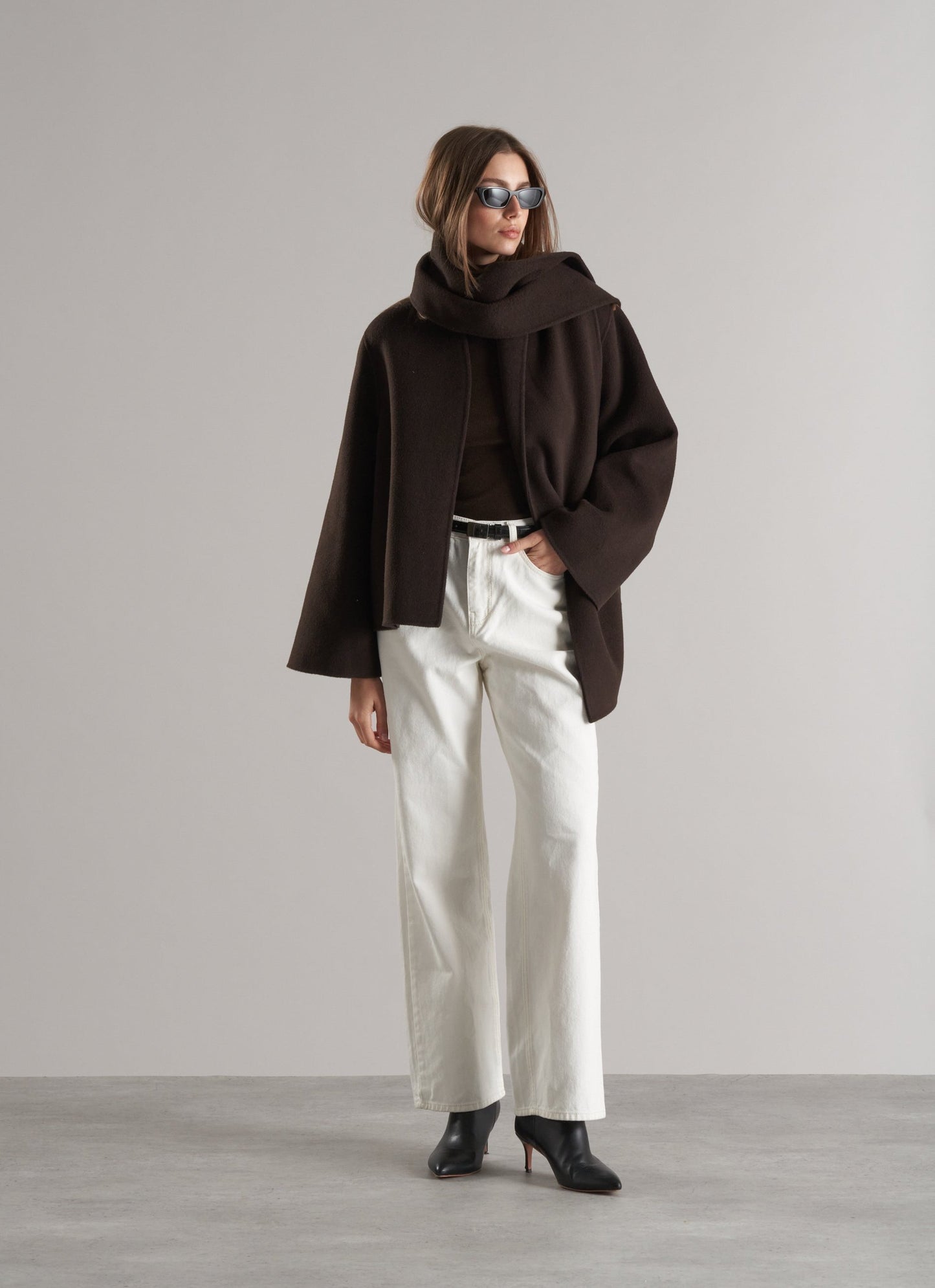 Tala Wool Jacket with Scarf Espresso