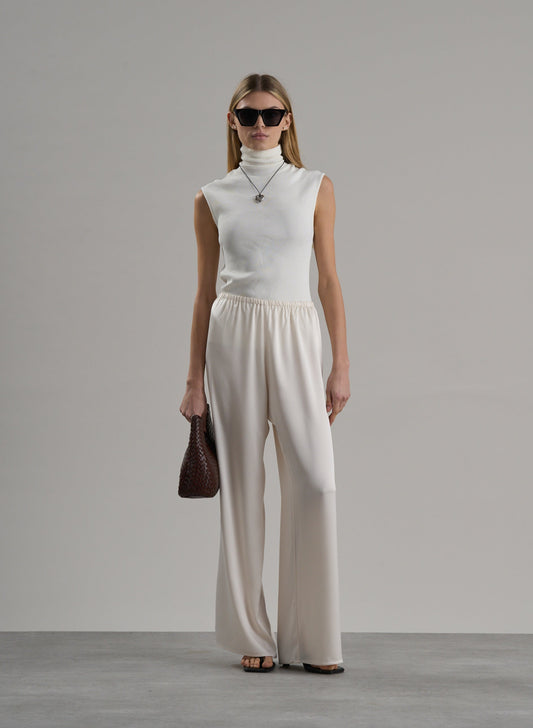 Zax Silky Wide Leg Pants Oyster