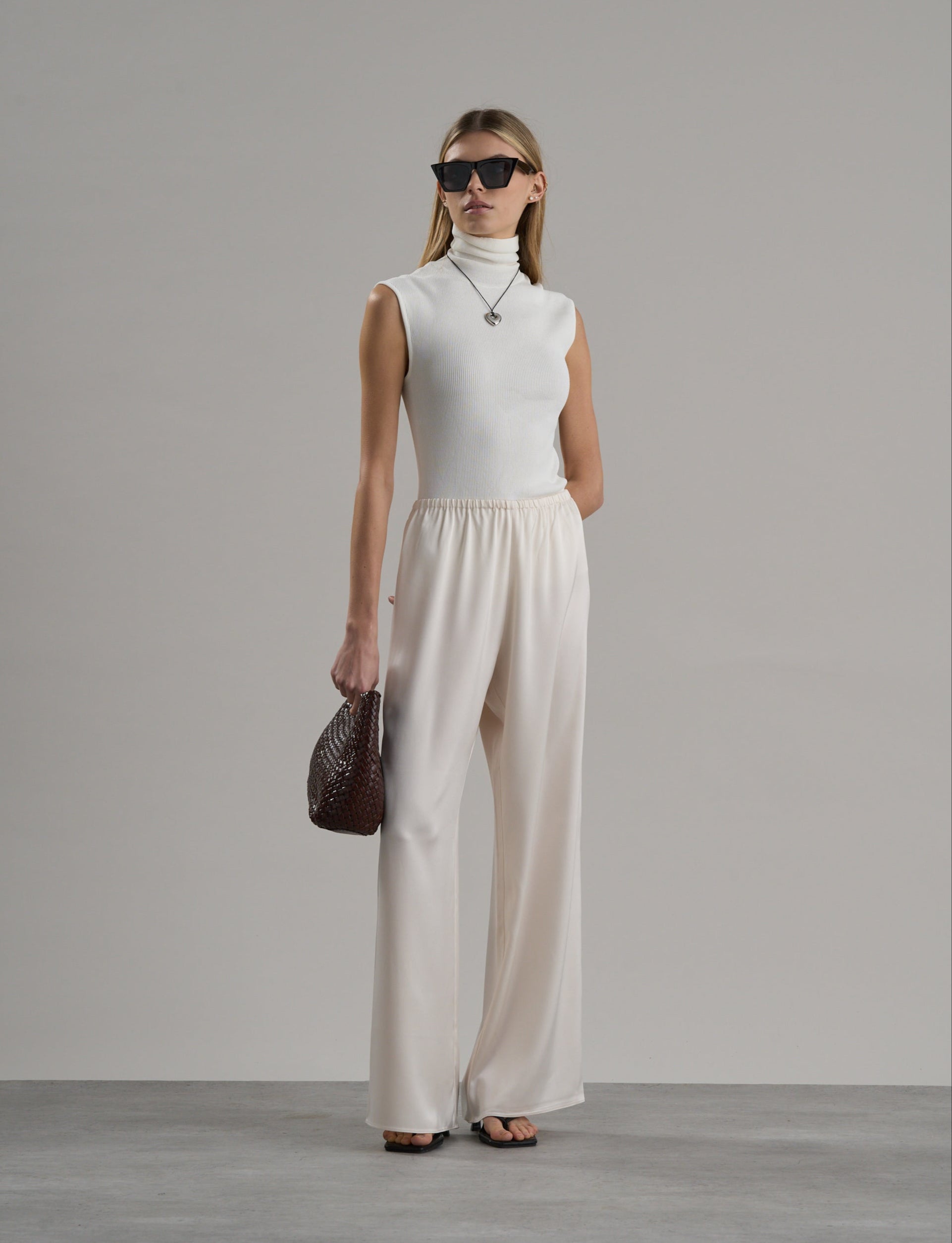 Zax Silky Wide Leg Pants Oyster