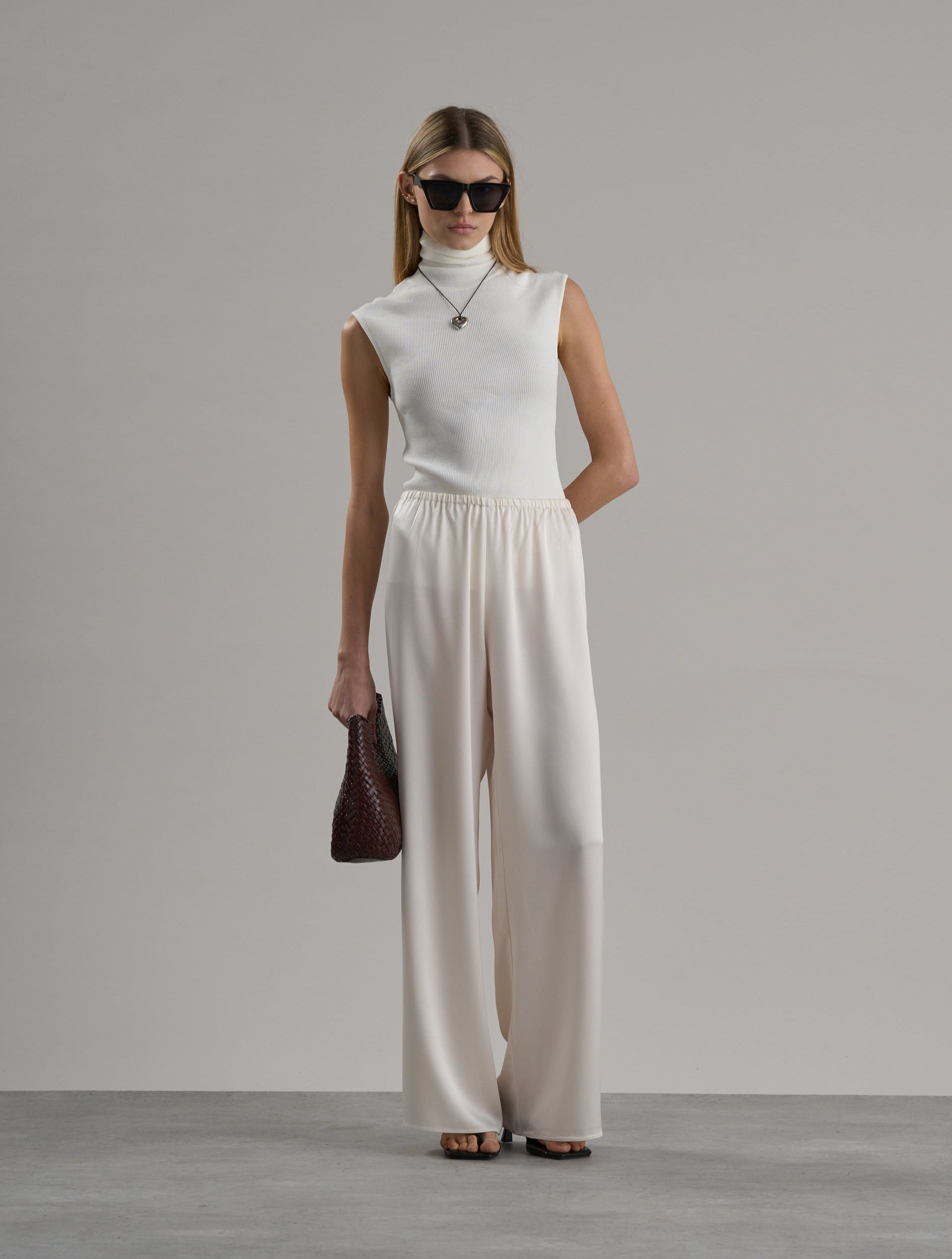 Zax Silky Wide Leg Pants Oyster