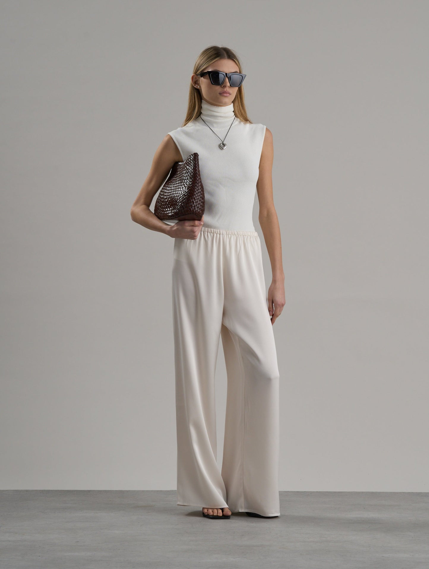 Zax Silky Wide Leg Pants Oyster