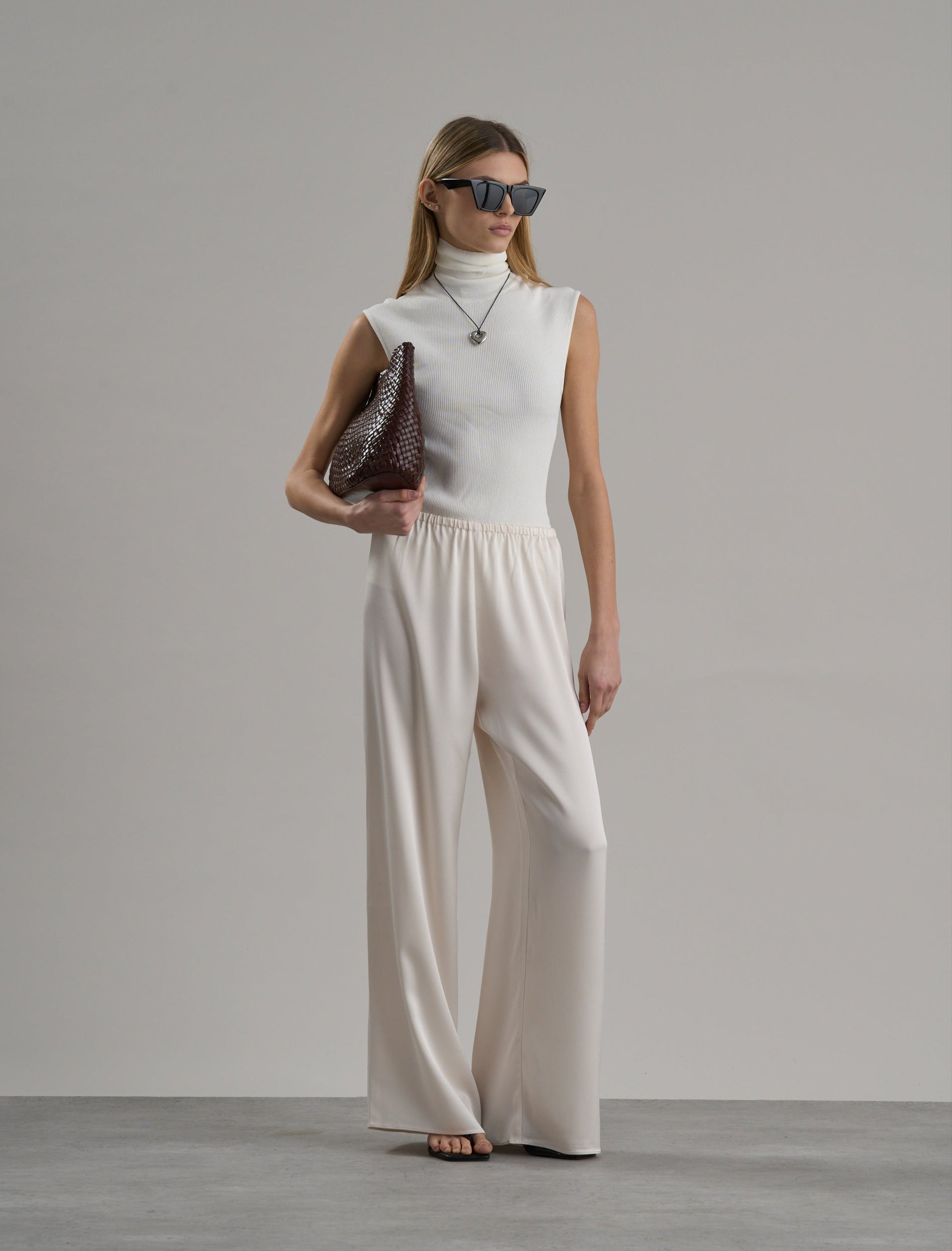 Zax Silky Wide Leg Pants Oyster