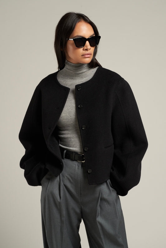 Esme Wool Collarless Cropped Jacket Black