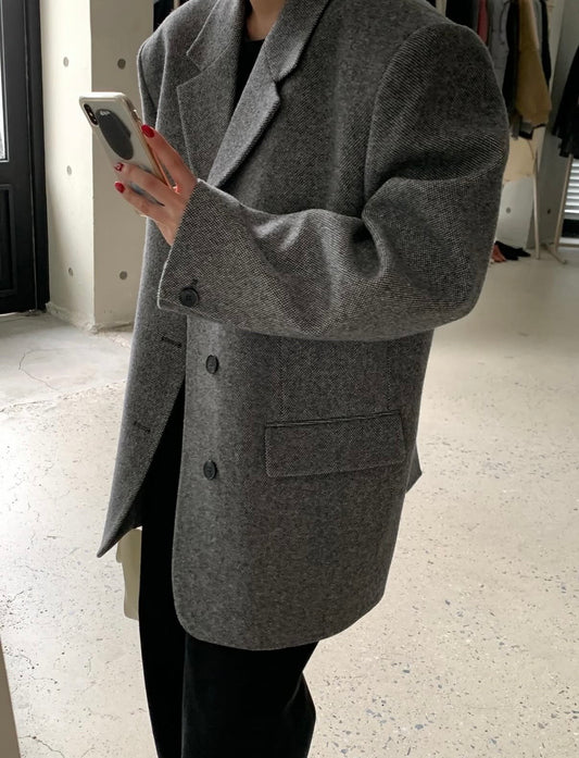 Hilde Wool Tweed Blazer Grey