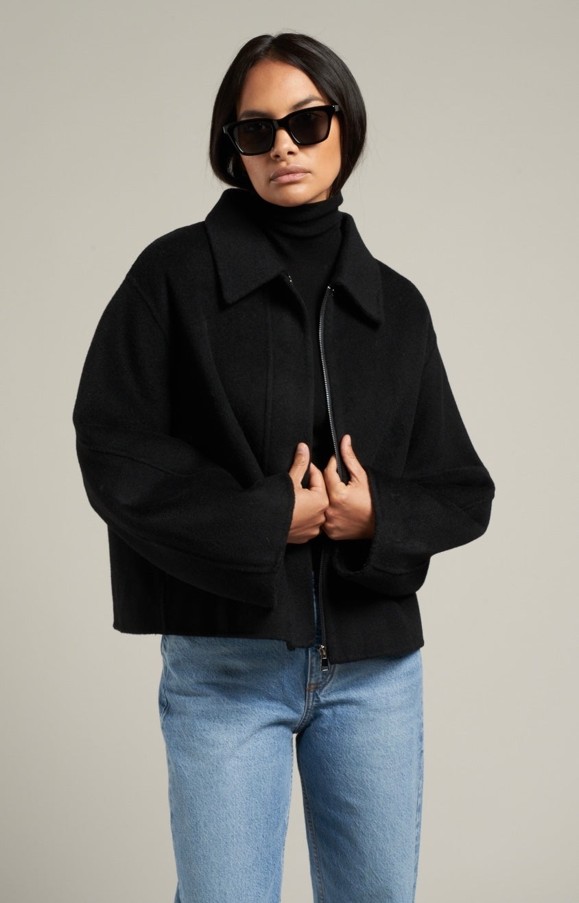 Cari Wool Collared Bomber Black