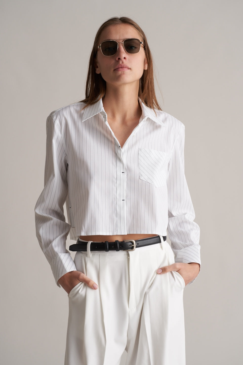 Cropped Pinstripe Shirt White