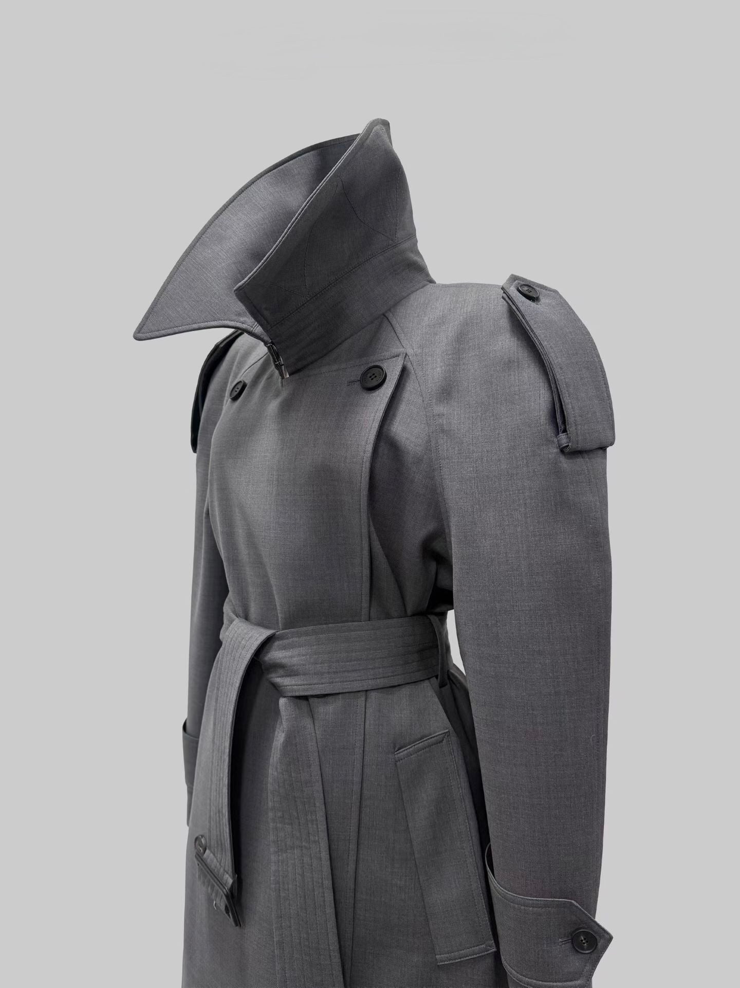 Moka Double Wool Trench Coat Charcoal