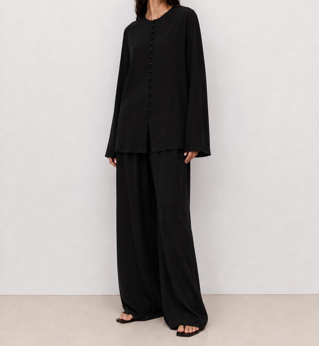 Soléne Silk Button Top Onyx