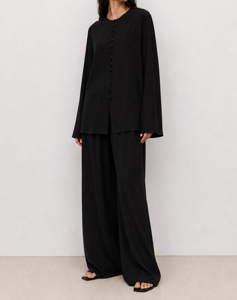 Soléne Silk Button Top Onyx