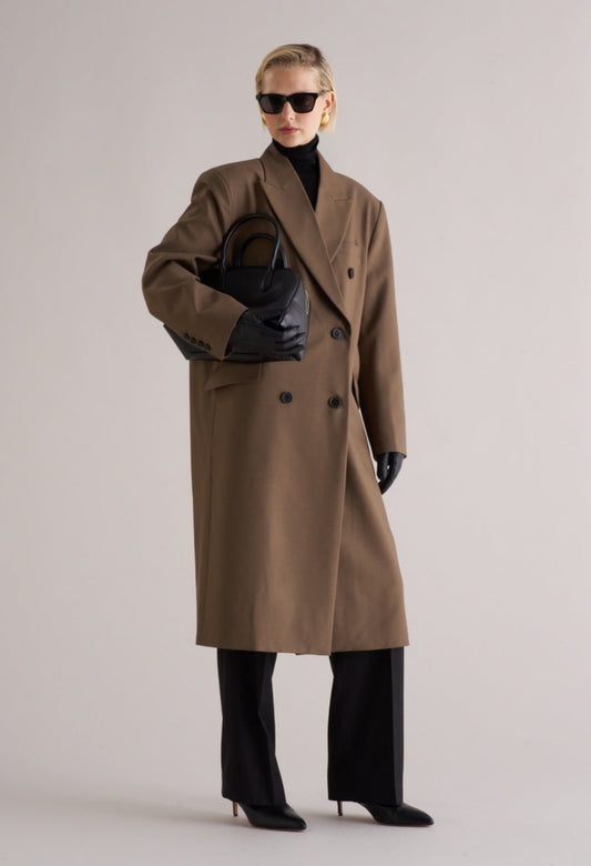 Long Wool Blend Overcoat Brown