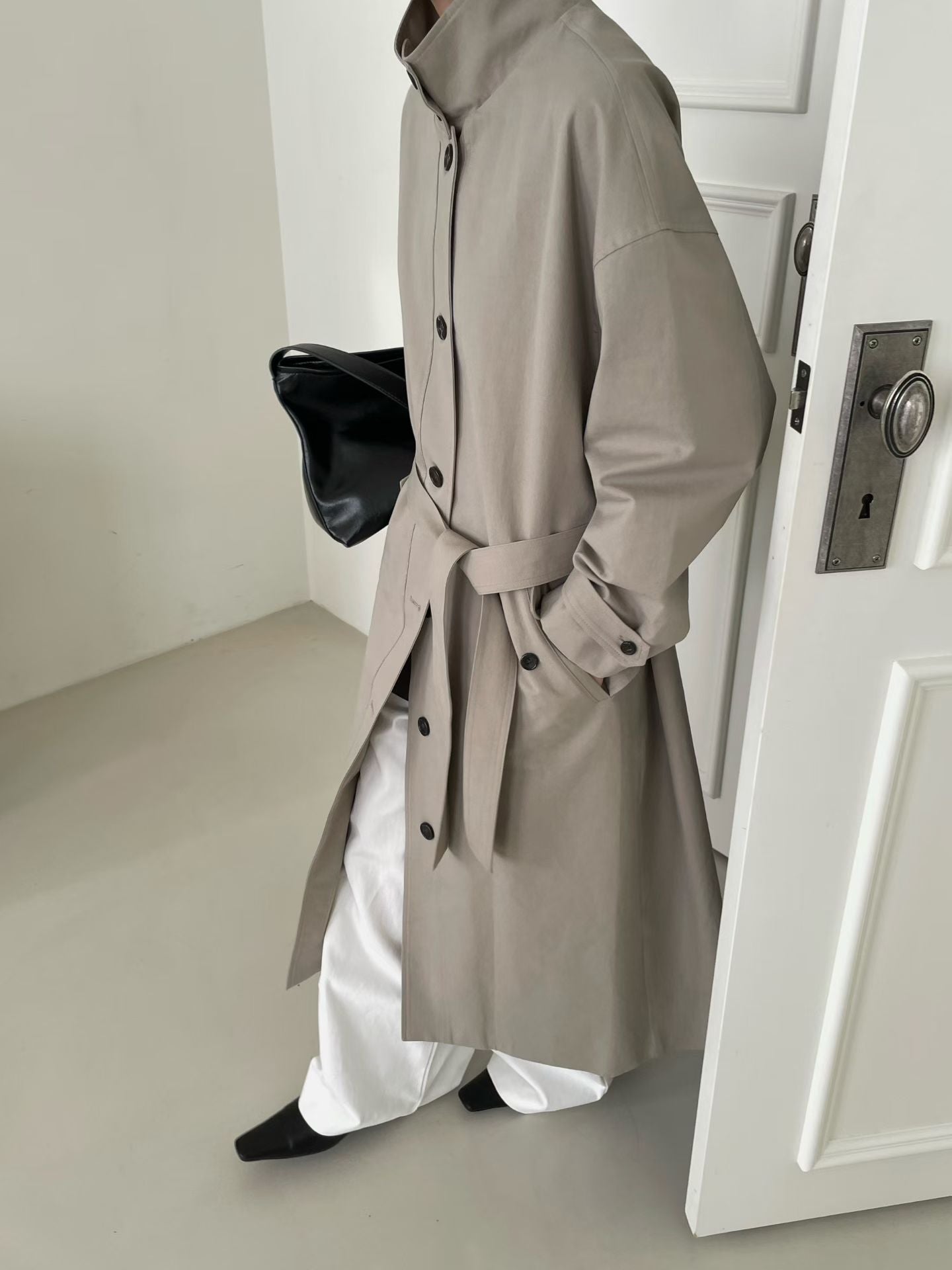 Delphine Funnel Neck Trench Coat Khaki