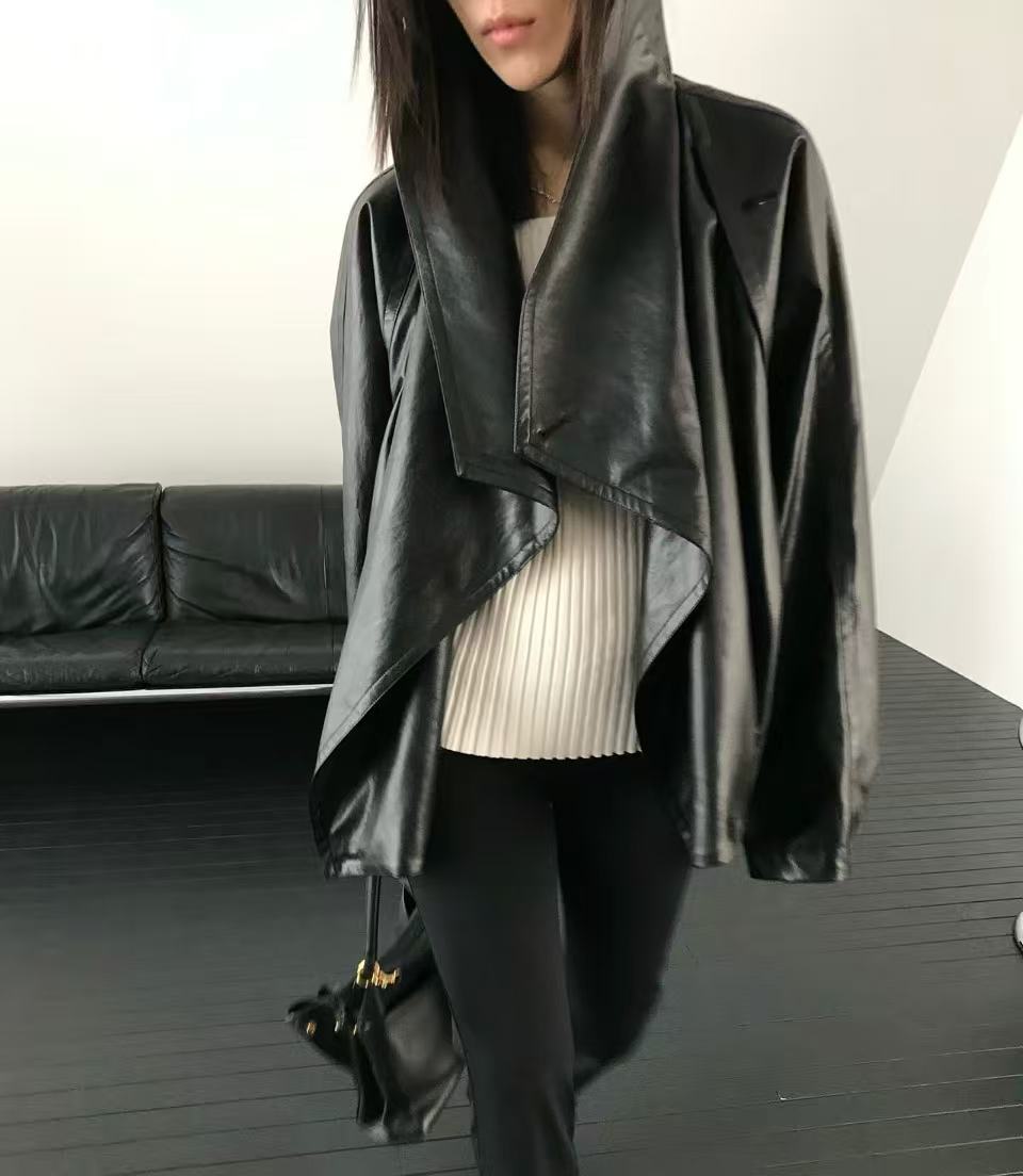 Sid Drape Neck Jacket Coated Black