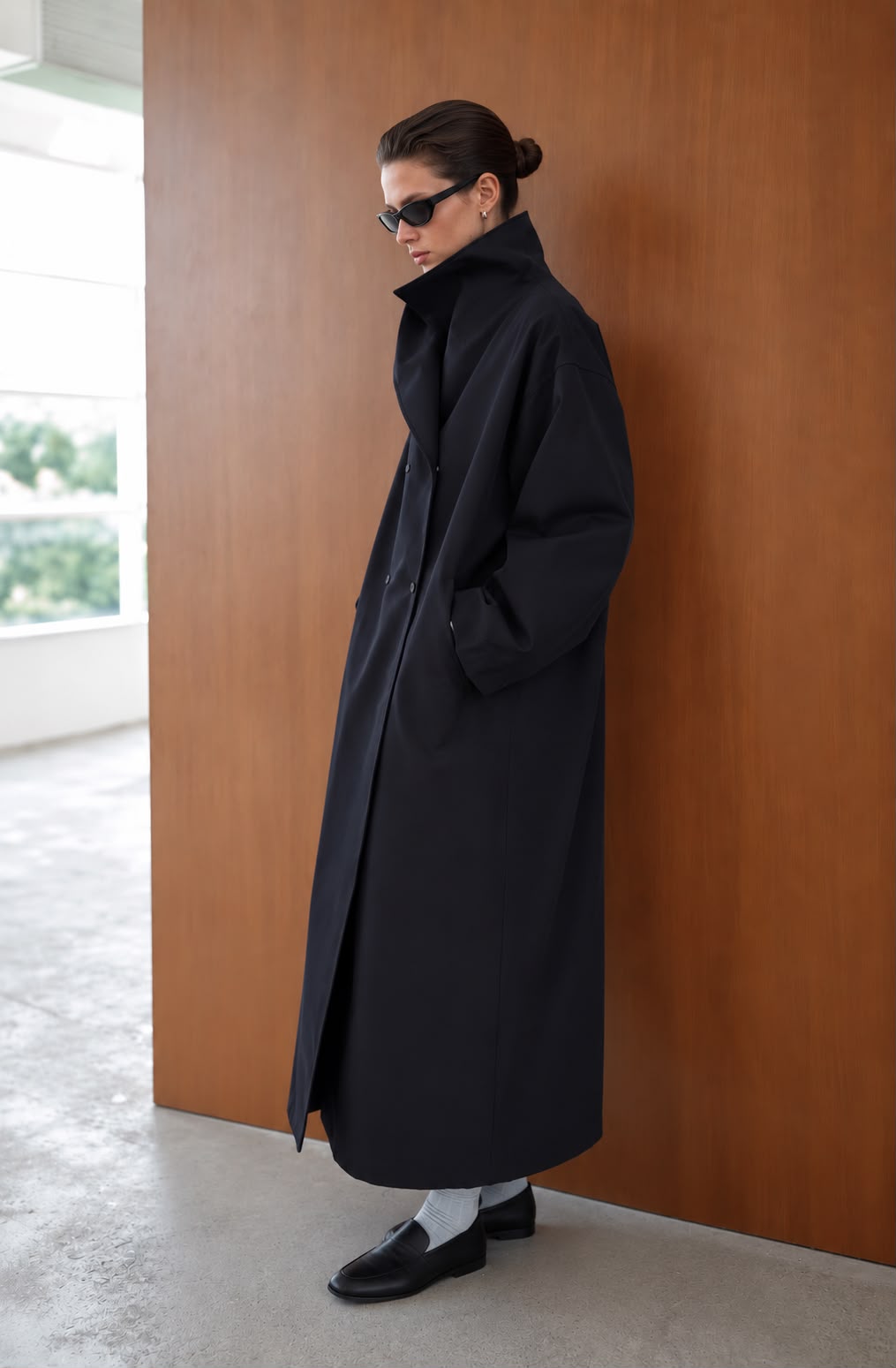 Fraye Funnel Neck Trench Navy - Coming Soon