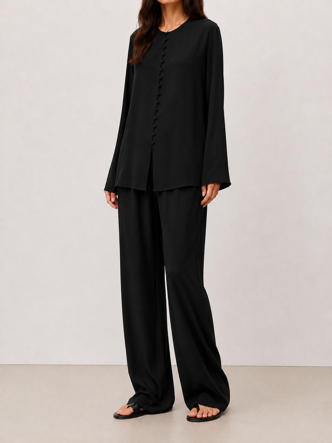 Soléne Silk Button Top Onyx