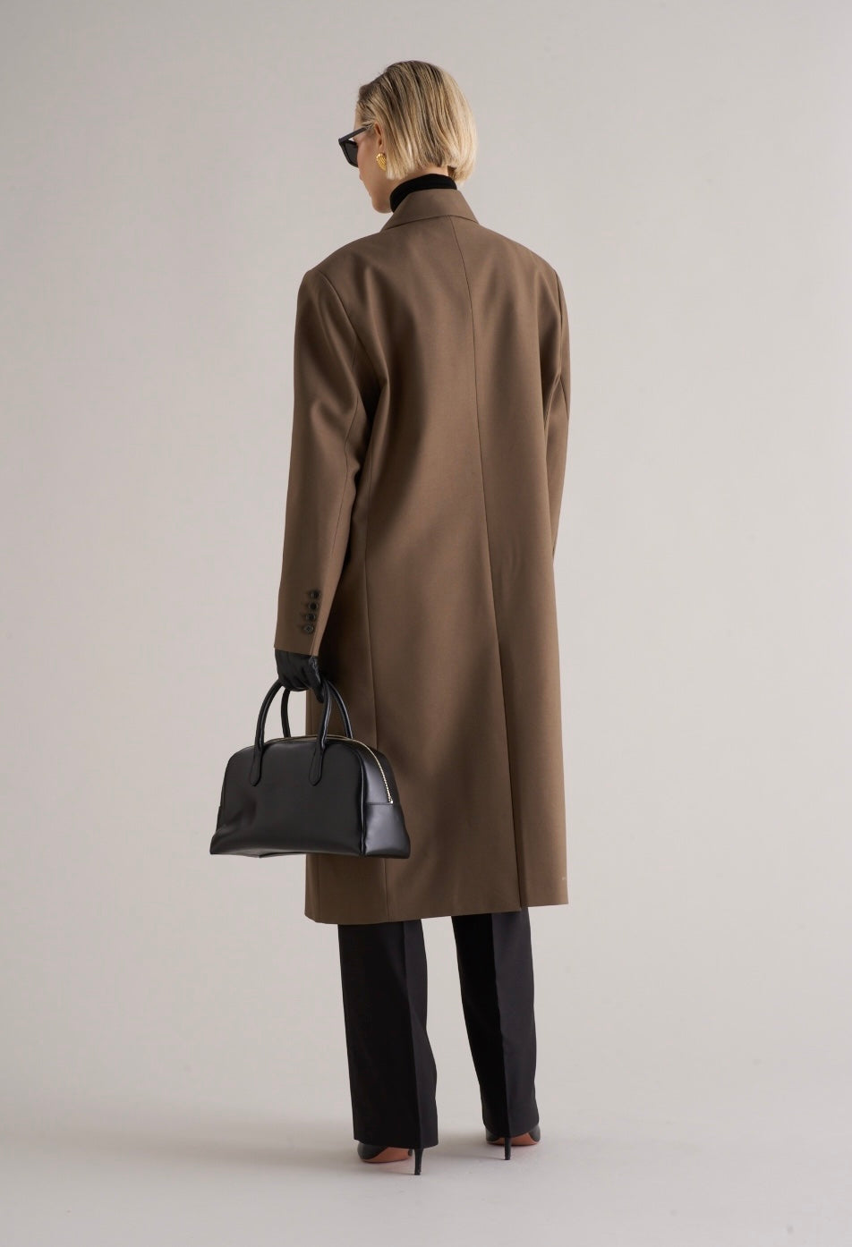Long Wool Blend Overcoat Brown