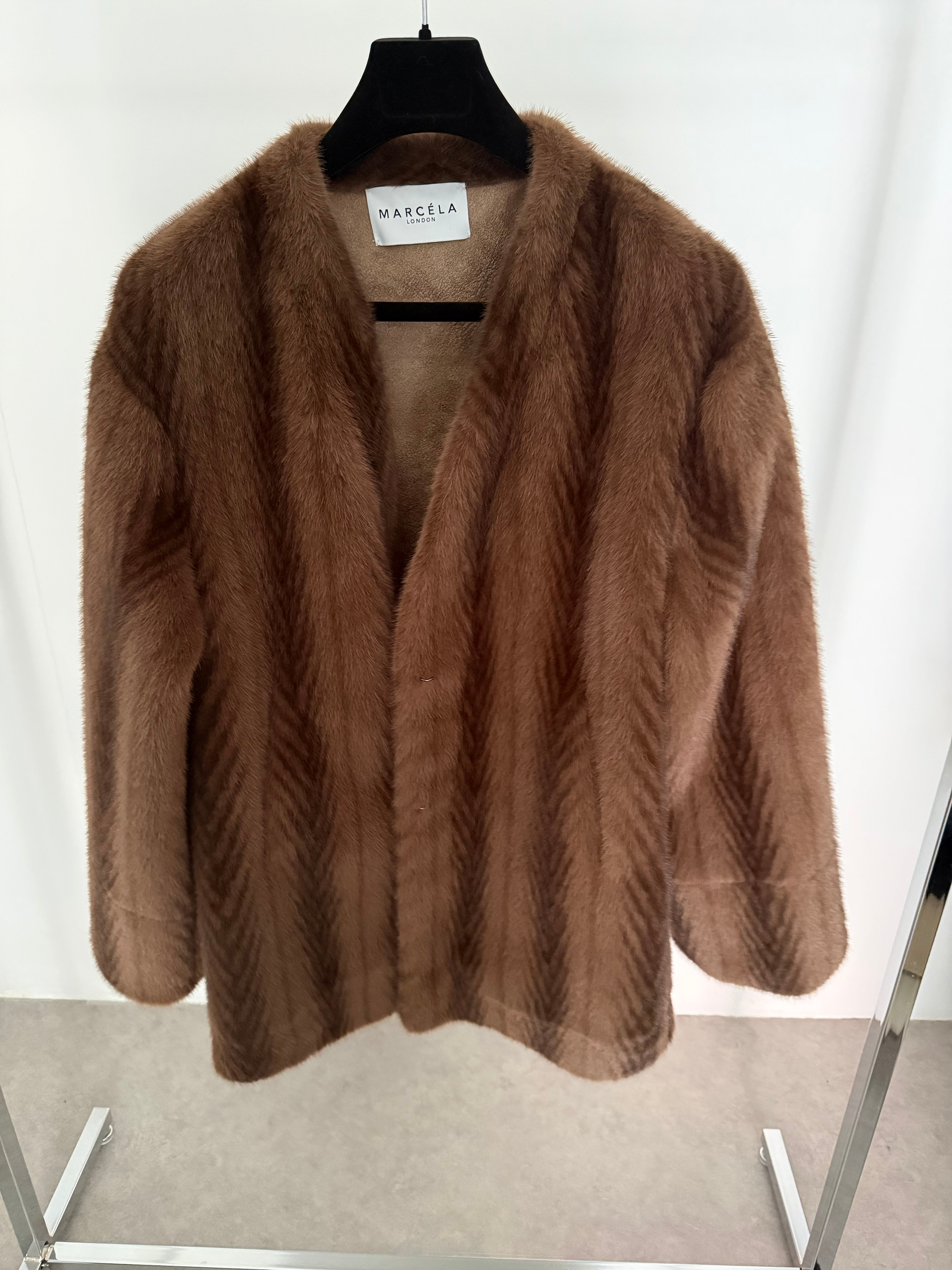 Chevron Faux Fur Coat Mink