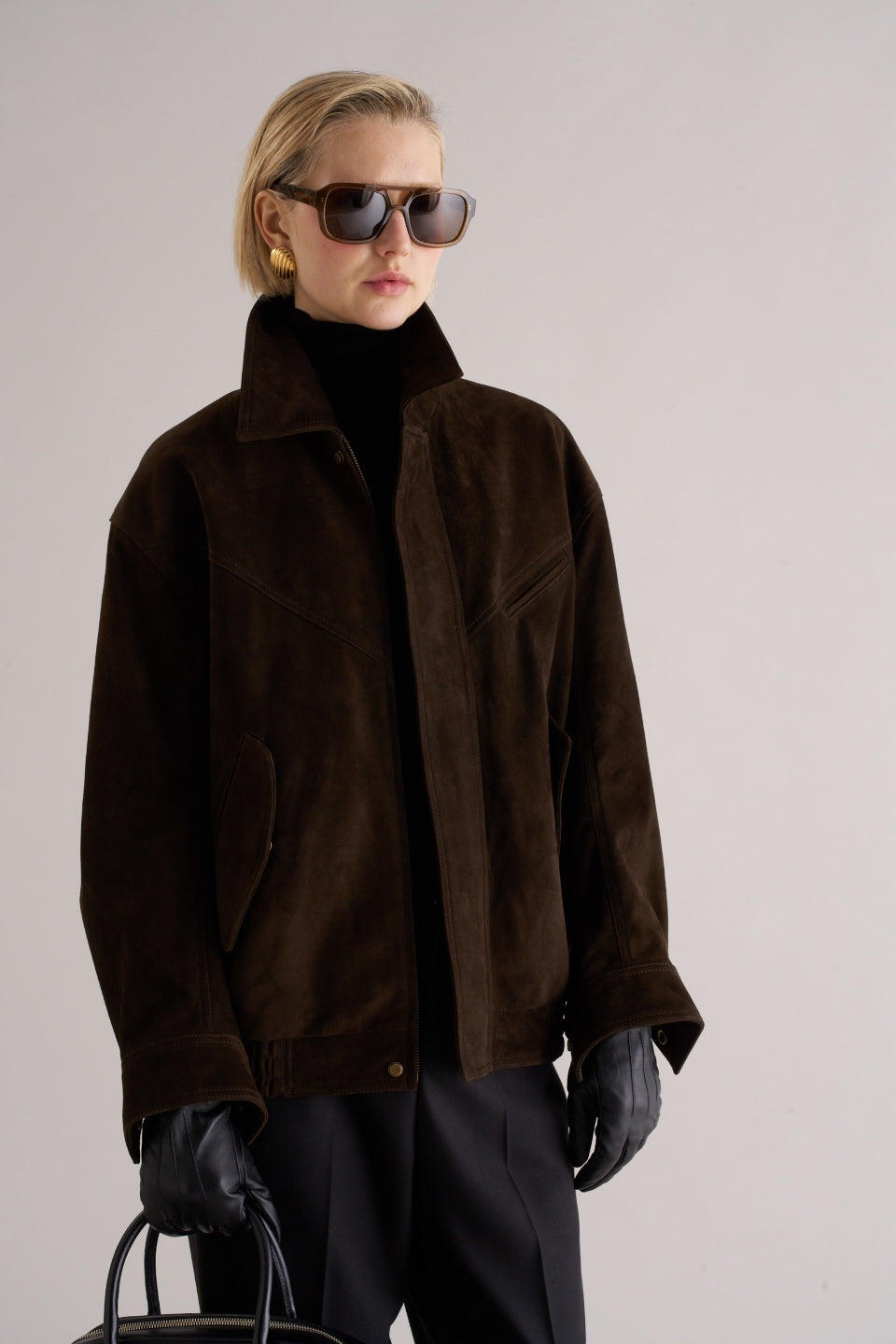 Loye Suede Bomber Jacket Espresso