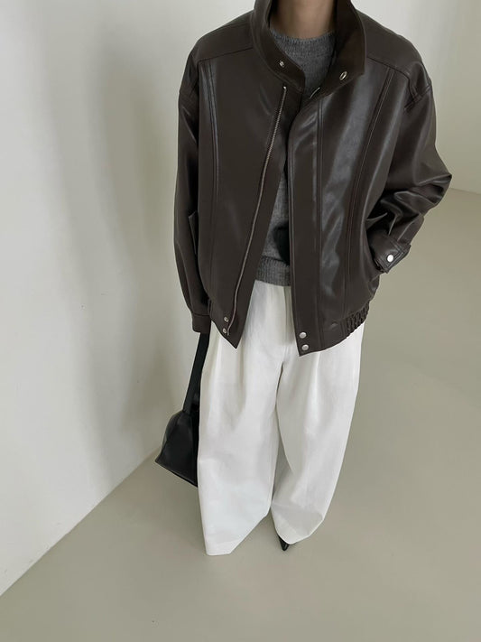 Deia Faux Leather Bomber Jacket Brown